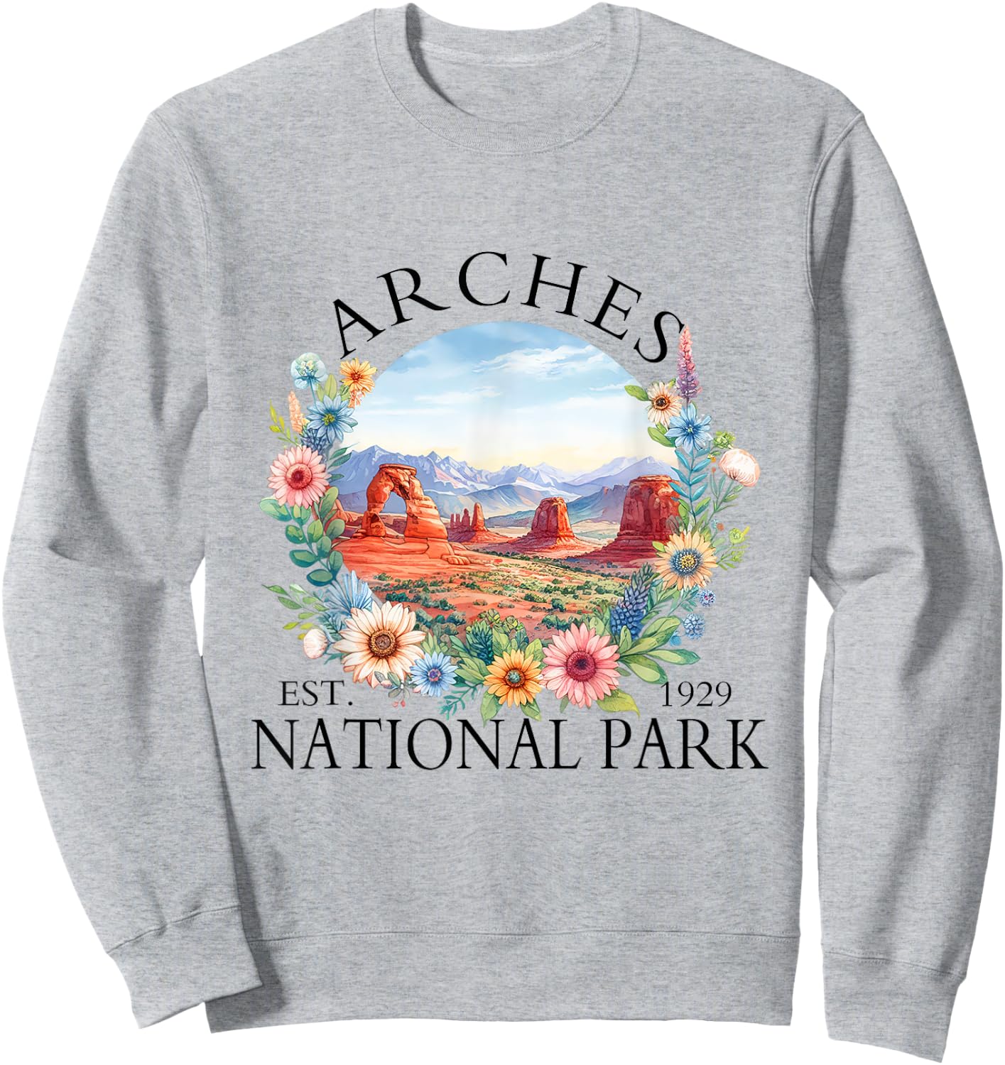 Retro Floral Arches National Park Hiking Camping Outdoor Sweatshirt - Sweatshirt | Ash