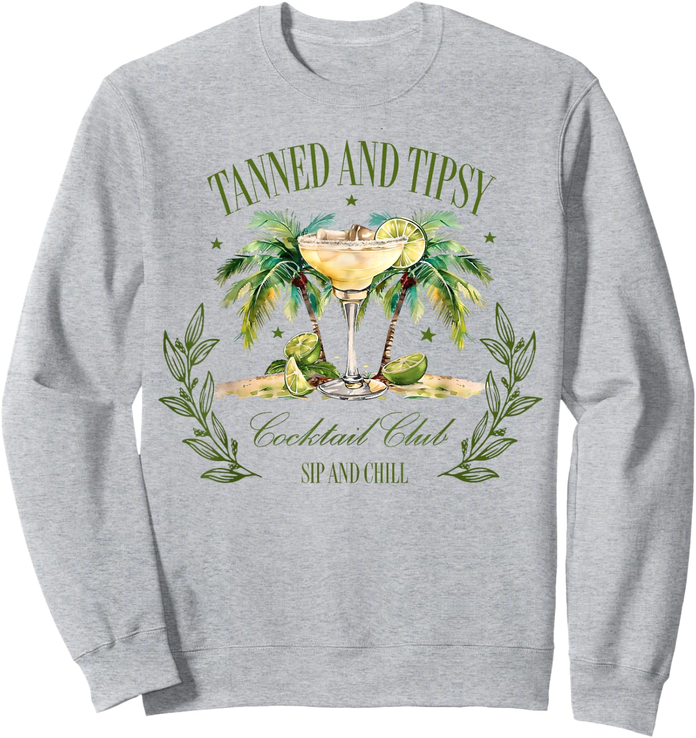 Tanned & Tipsy Cocktail Club Sip & Chill Summer Hawaii Beach Men Women Sweatshirt - Sweatshirt | Ash