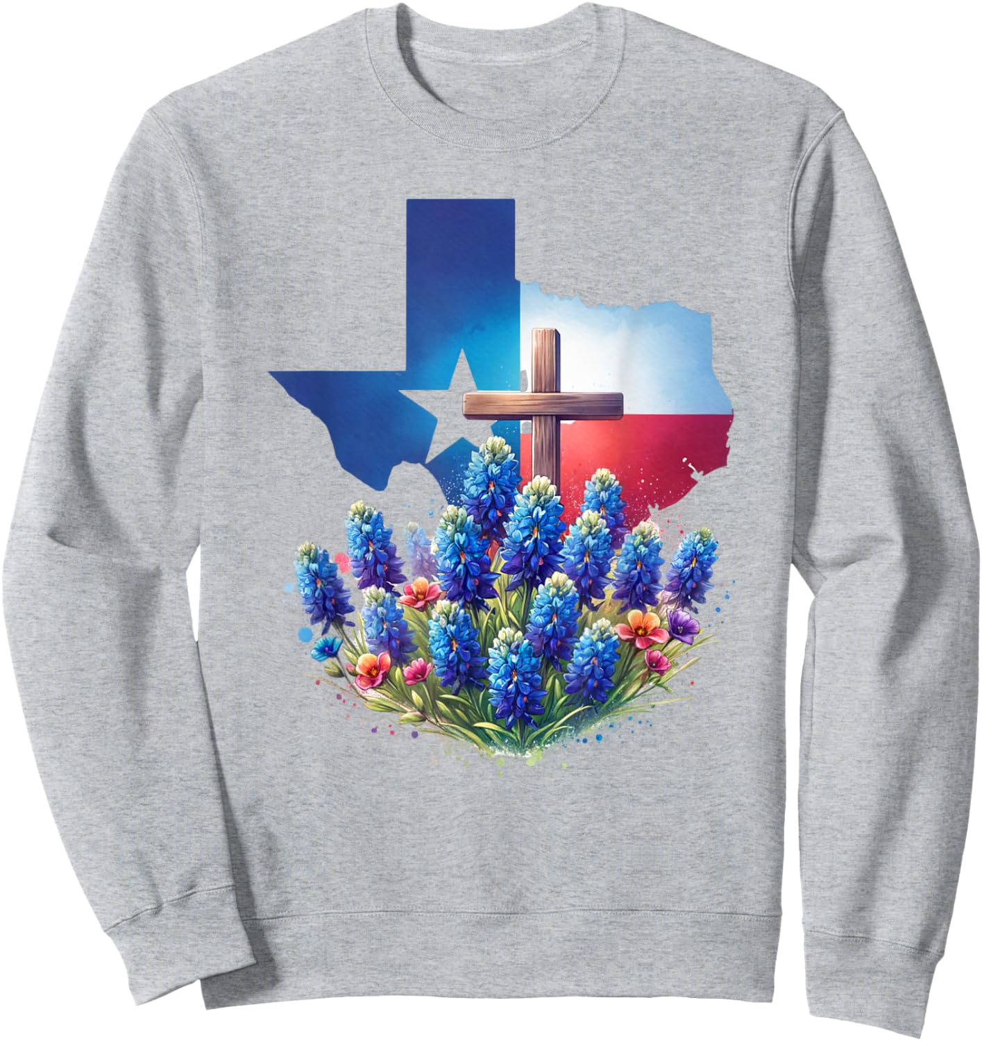 Christian Texan Pride, Bluebonnet Flower Cross Sweatshirt - Sweatshirt | Ash