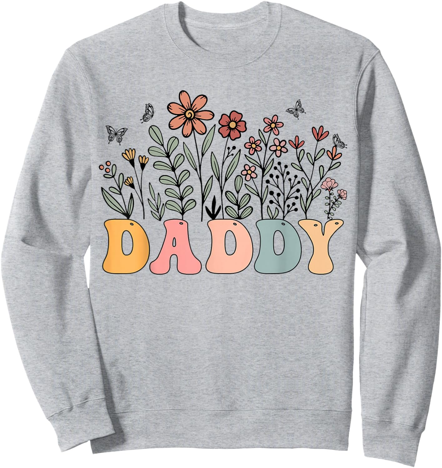 Daddy Wildflower Groovy Retro Hippie Family Matching Sweatshirt - Sweatshirt | Ash