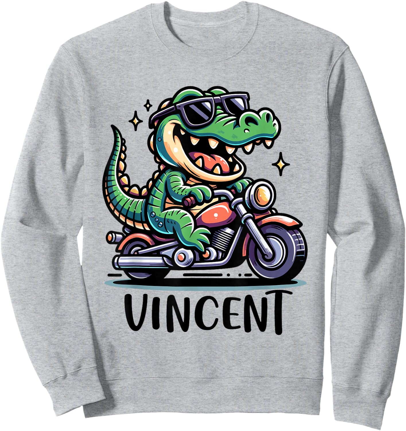 Vincent Alligator Motorcycle Design for Boys Name Vincent Sweatshirt - Sweatshirt | Ash