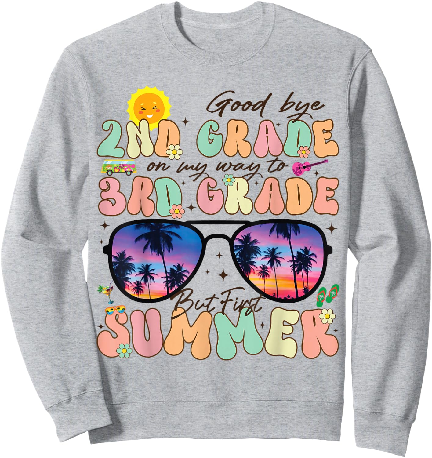 Groovy Goodbye 2nd Grade Graduation To 3rd Hello Summer Kids Sweatshirt - Sweatshirt | Ash
