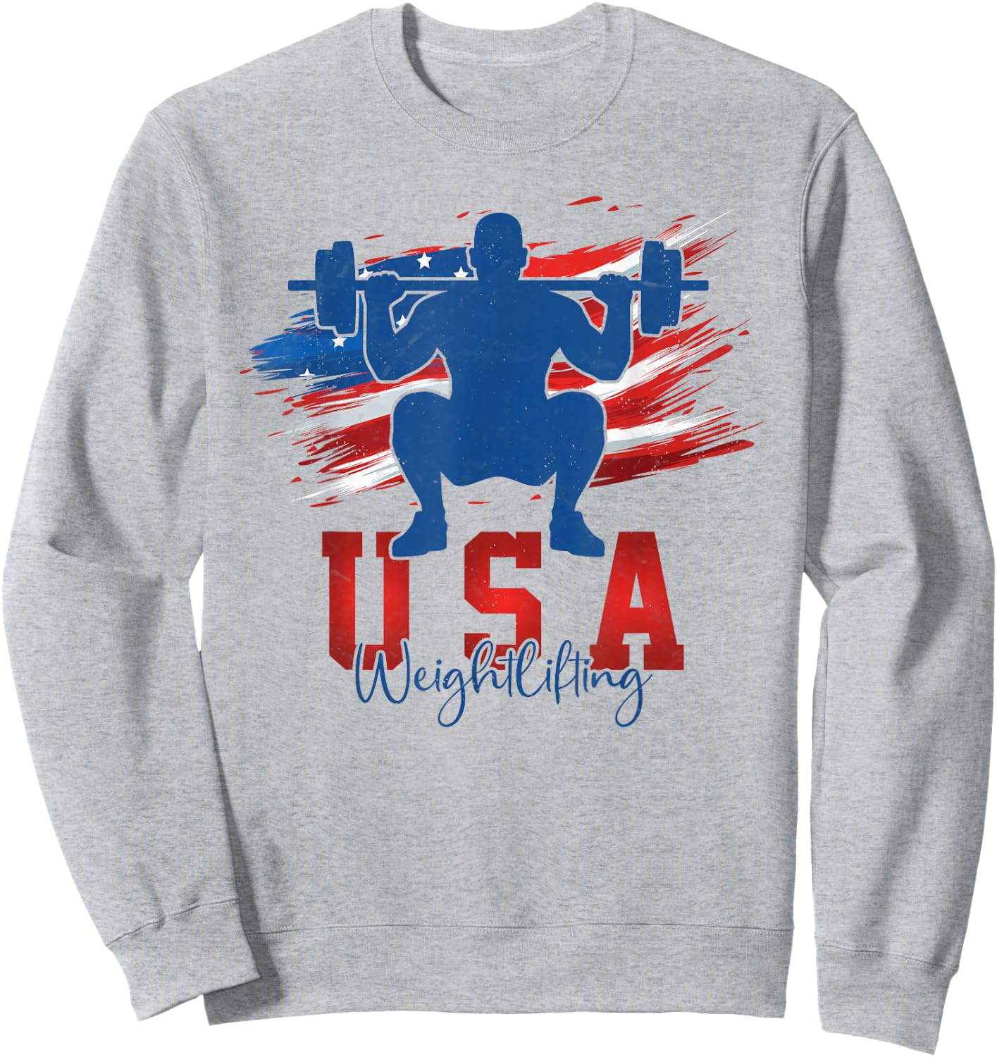 American Flag Weightlifting 4th of July USA Support Team Sweatshirt - Sweatshirt | Ash