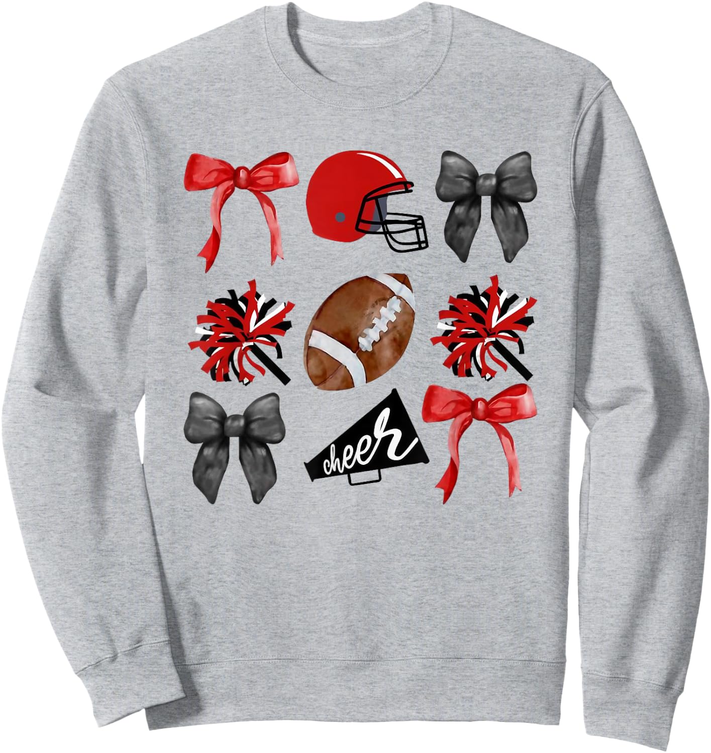 Cheer Coquette Bow American Football Autumn Thanksgiving Sweatshirt - Sweatshirt | Ash