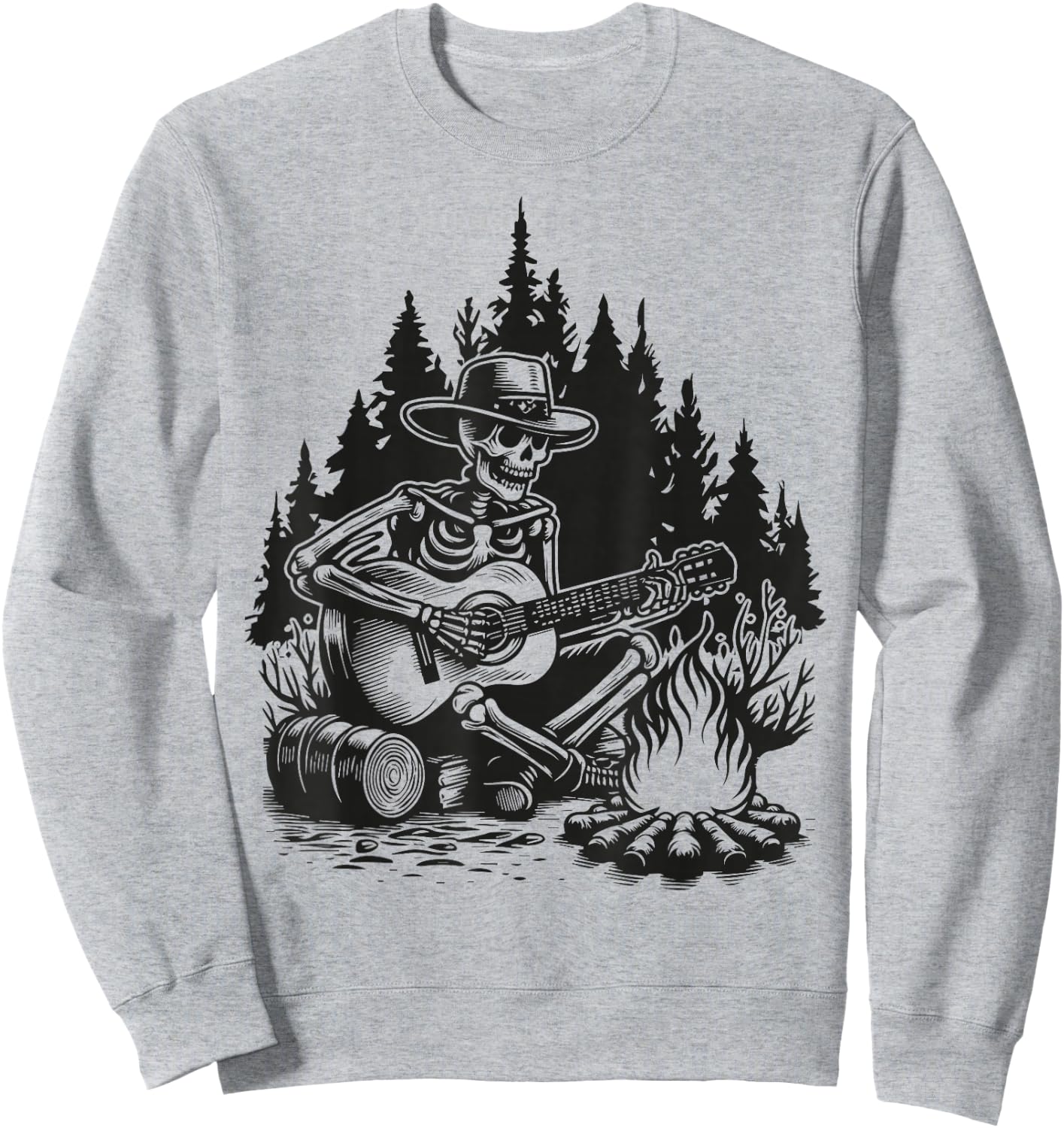 Camp Skeleton Country Music Campfire Skeleton Playing Guitar Sweatshirt - Sweatshirt | Ash