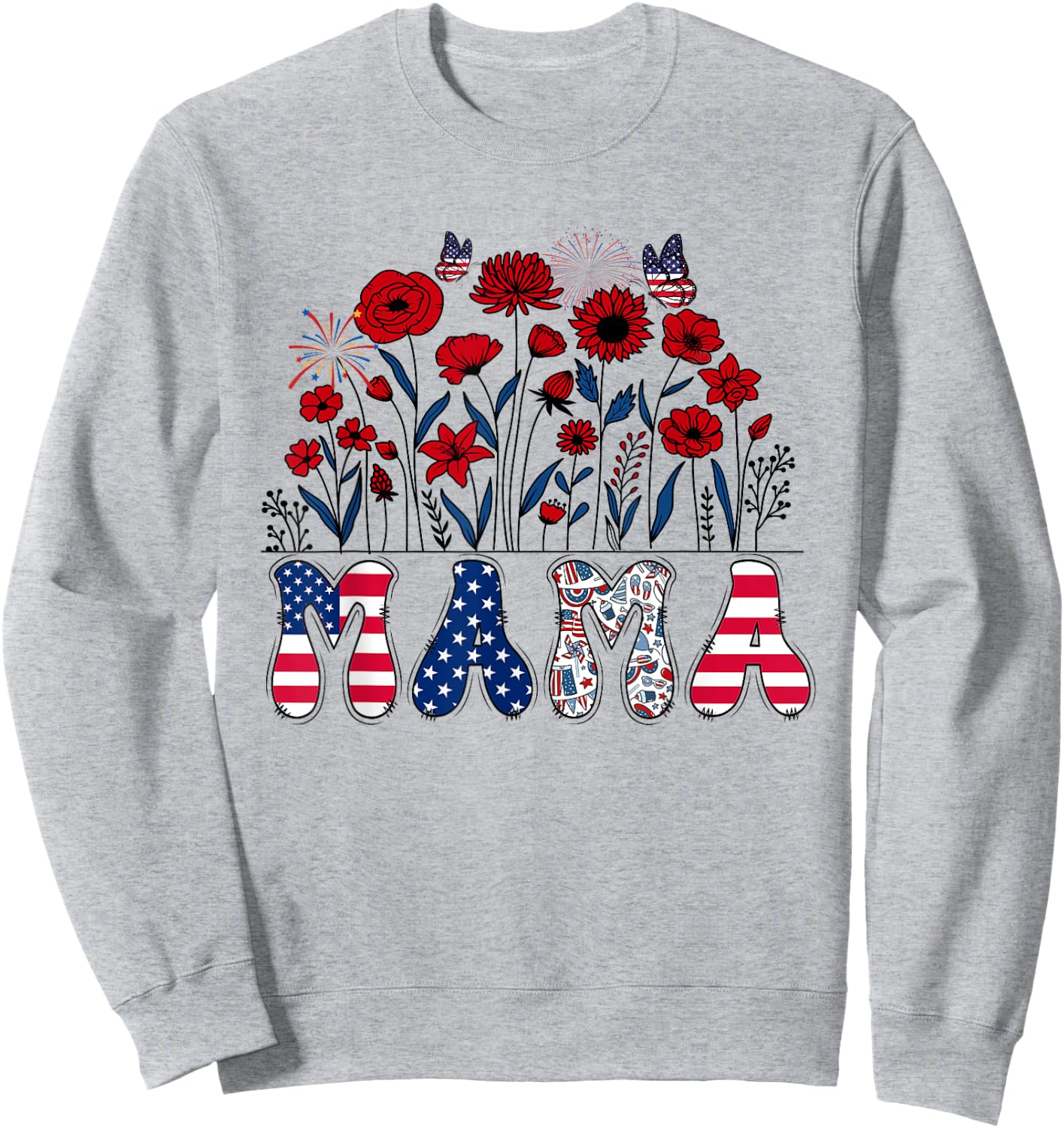 Groovy Mama 4th of July Patriotic Floral Women Mother's Day Sweatshirt - Sweatshirt | Ash