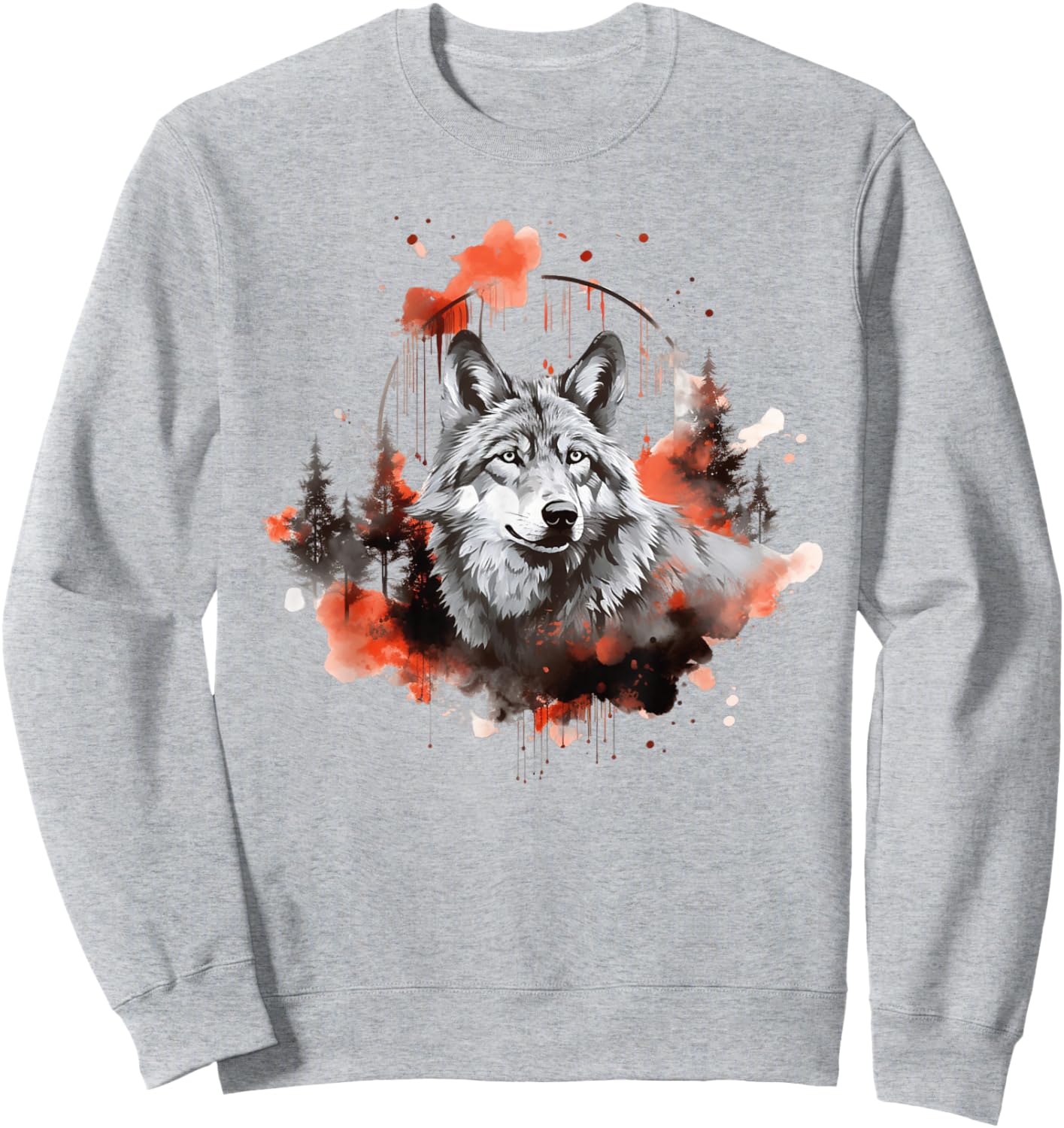 Wolf Splash Art Animal Face Forest Landscape Wolf Sweatshirt - Sweatshirt | Ash