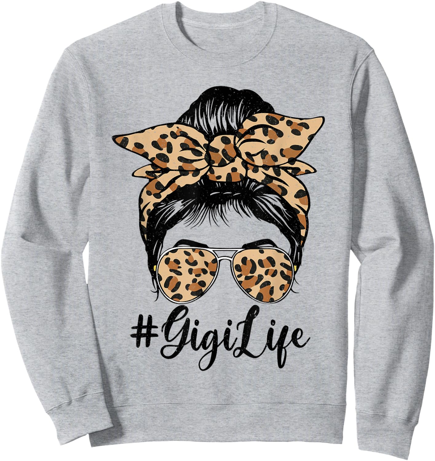 Funny Gigi Life Bleached Leopard Messy Bun Mother's day Sweatshirt - Sweatshirt | Ash