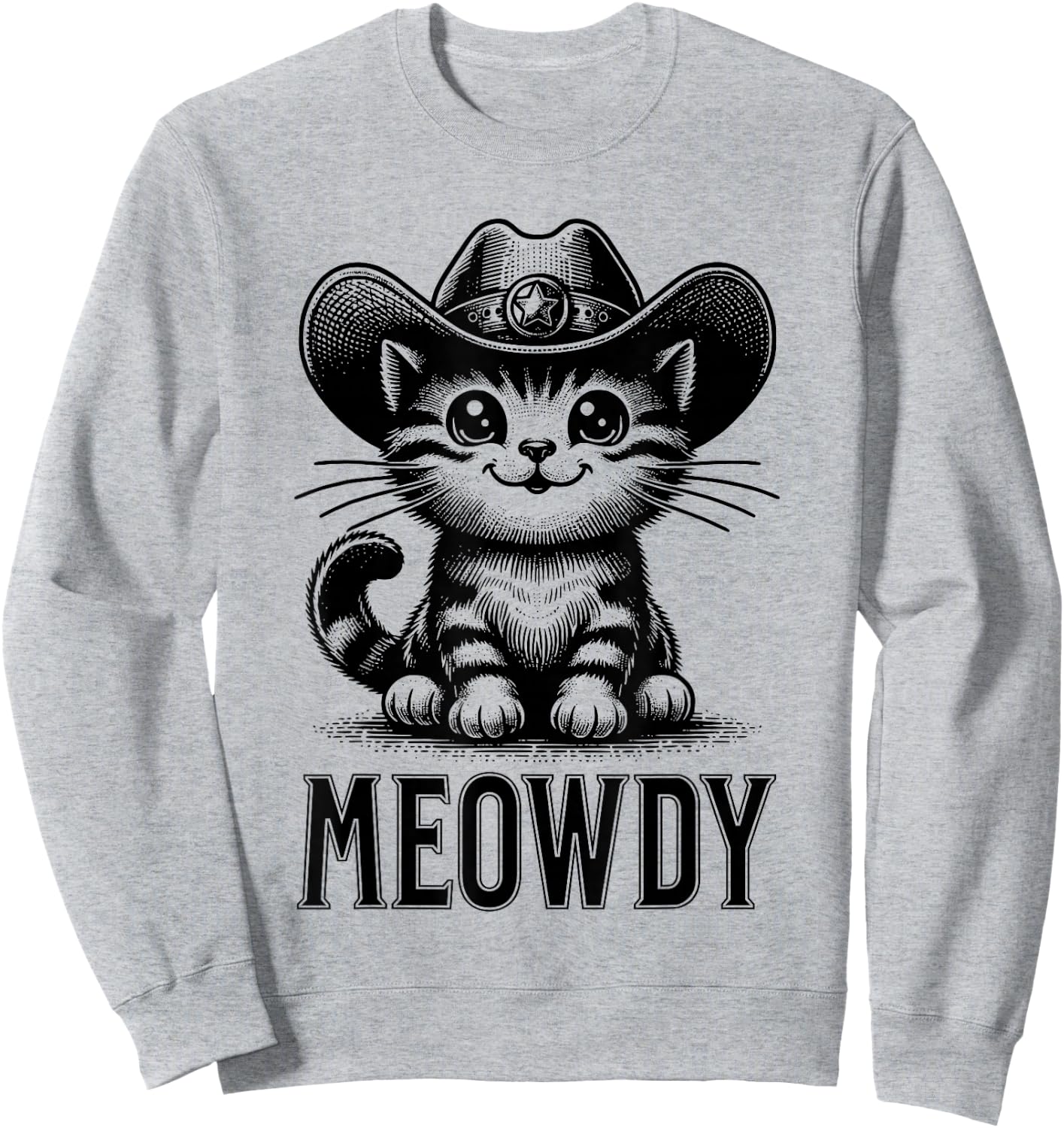 Meowdy Funny Women Men Kids Country Cowboy Cat Lover Graphic Sweatshirt - Sweatshirt | Ash