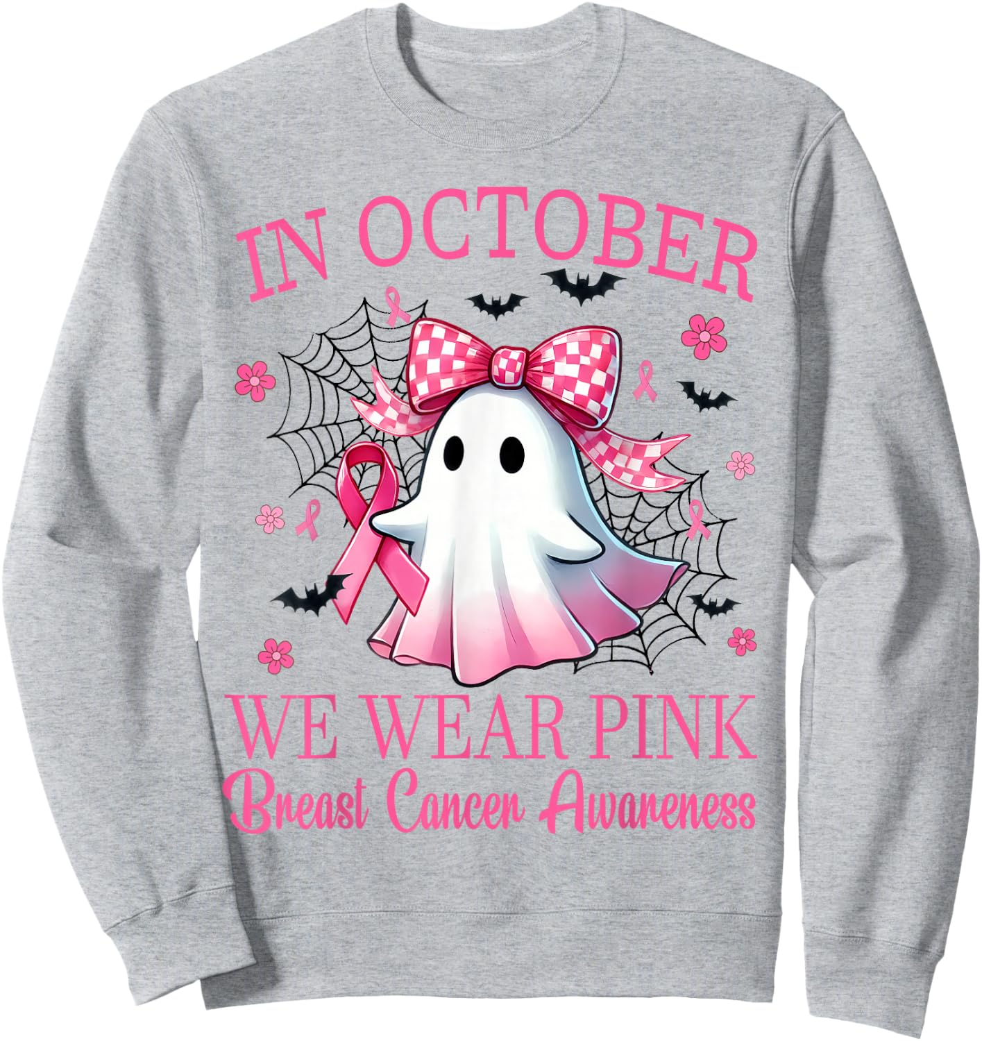 In October We Wear Pink Breast Cancer Awareness Sweatshirt - Sweatshirt | Ash