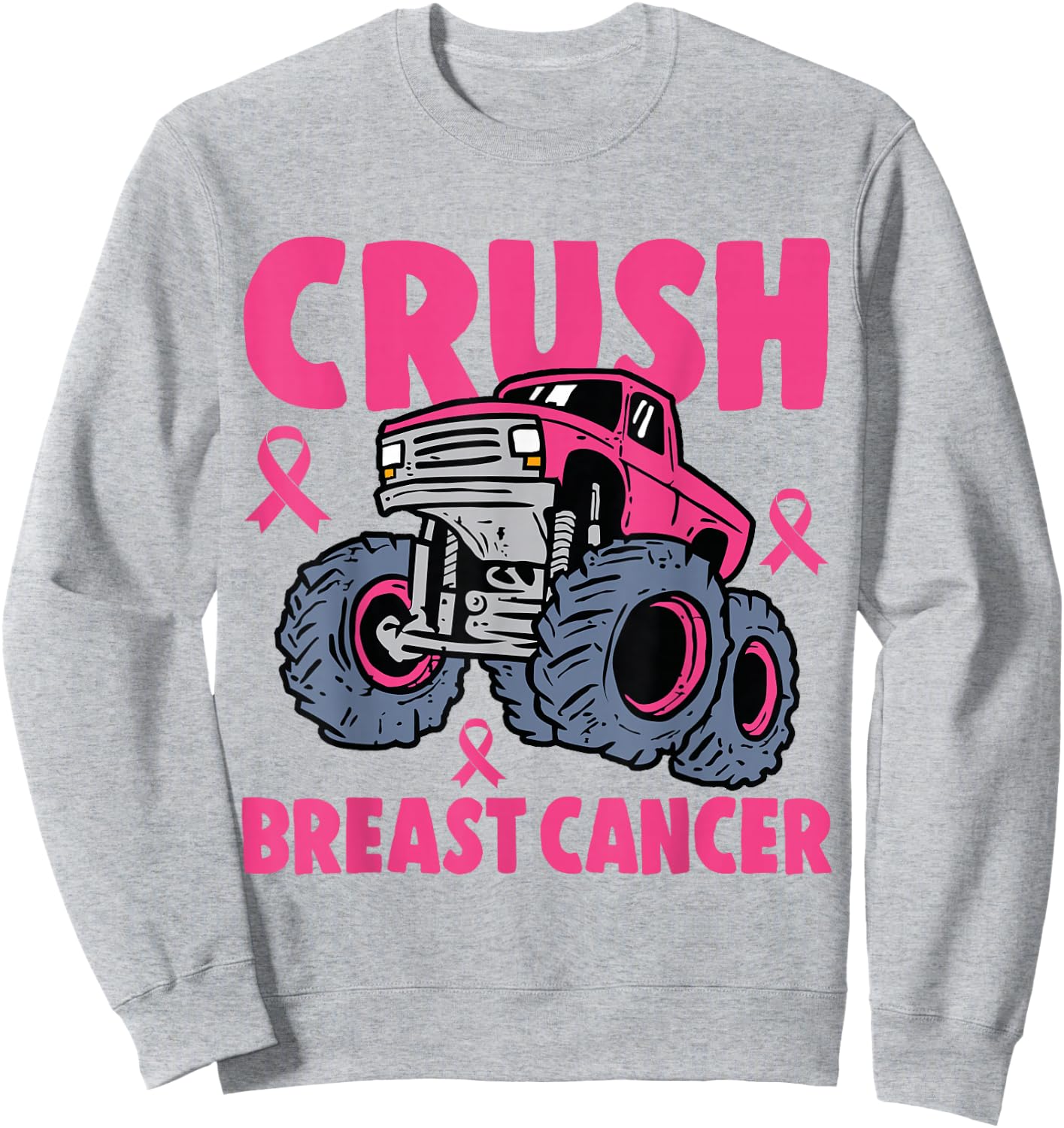Crush Breast Cancer Awareness Monster Truck kids Boys Girls Sweatshirt - Sweatshirt | Ash