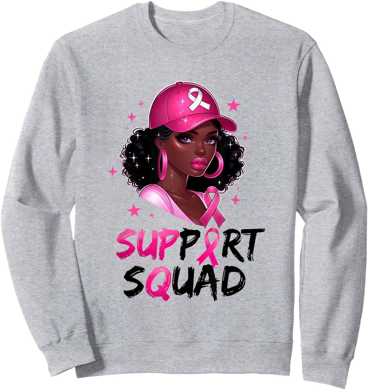 Support Squad Breast Cancer Awareness Warrior Black Women Sweatshirt - Sweatshirt | Ash
