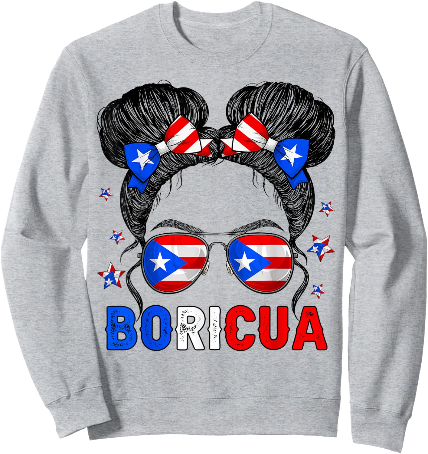 Messy Bun Girl Boricua Puerto Rico Hispanic Heritage Month Sweatshirt - Sweatshirt | Ash