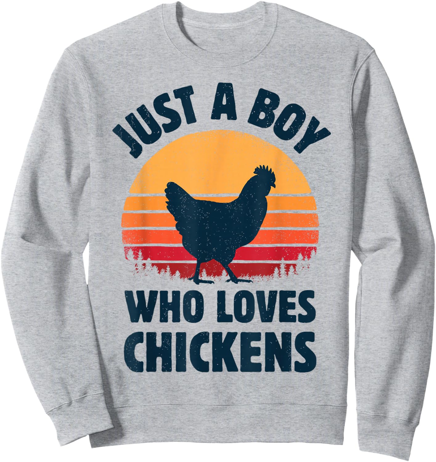 Chicken Just A Boy Who Loves Retro Farm Animal Farmer Sunset Sweatshirt - Sweatshirt | Ash