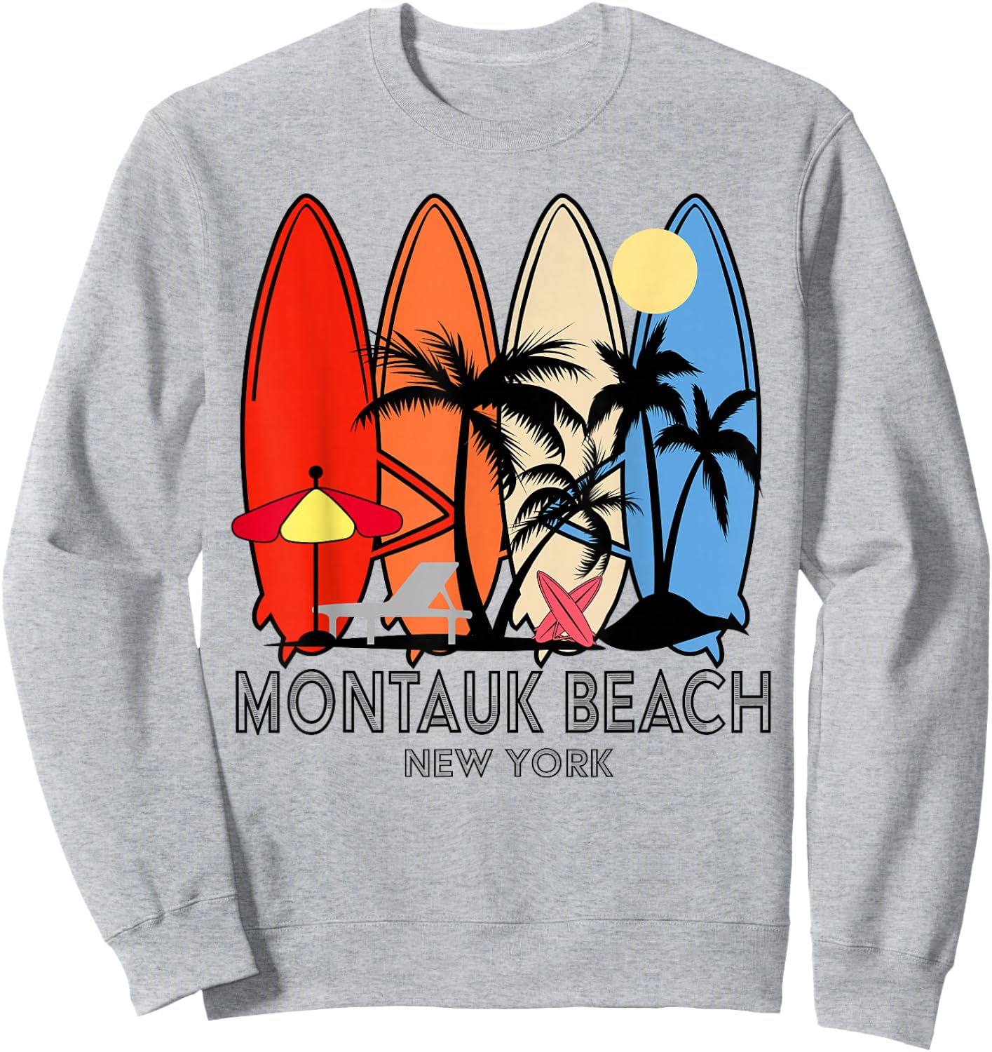 Montauk Beach New York Retro Surfboard Vintage Sweatshirt - Sweatshirt | Ash