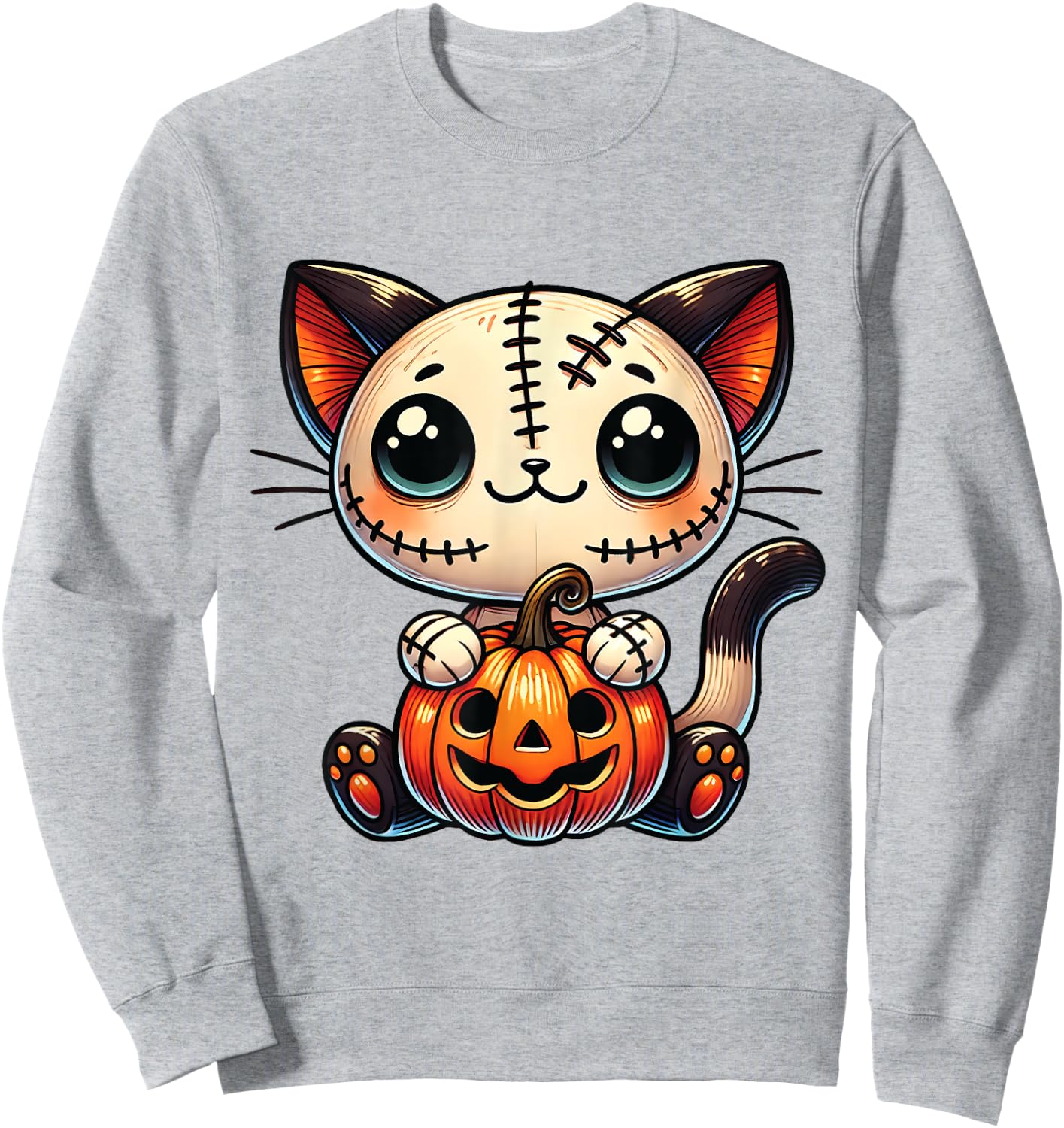 Cute Cat Halloween Pumpkin Kitty Spooky Kitten Lovers Women Kids Sweatshirt - Sweatshirt | Ash