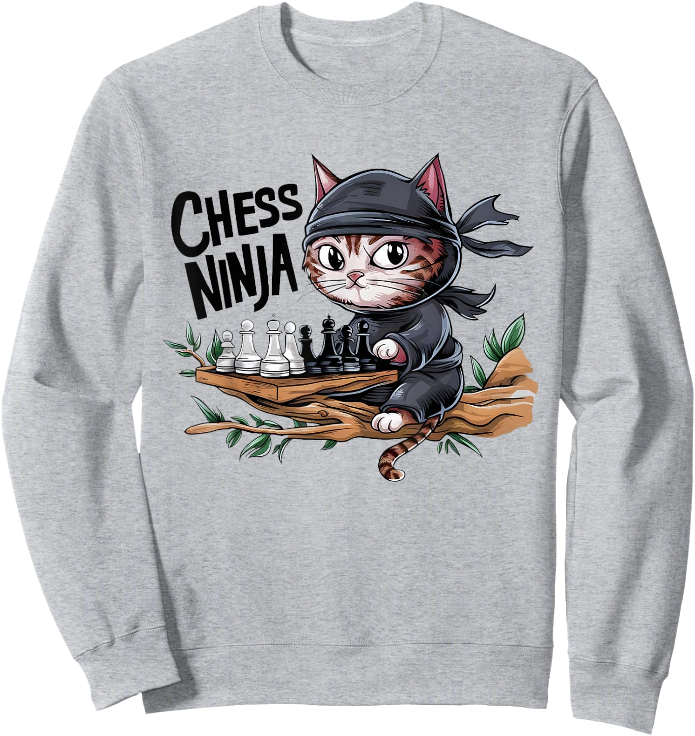 Chess Ninja Funny Cat Playing Chess Boy Girls Birthday Men Sweatshirt - Sweatshirt | Ash