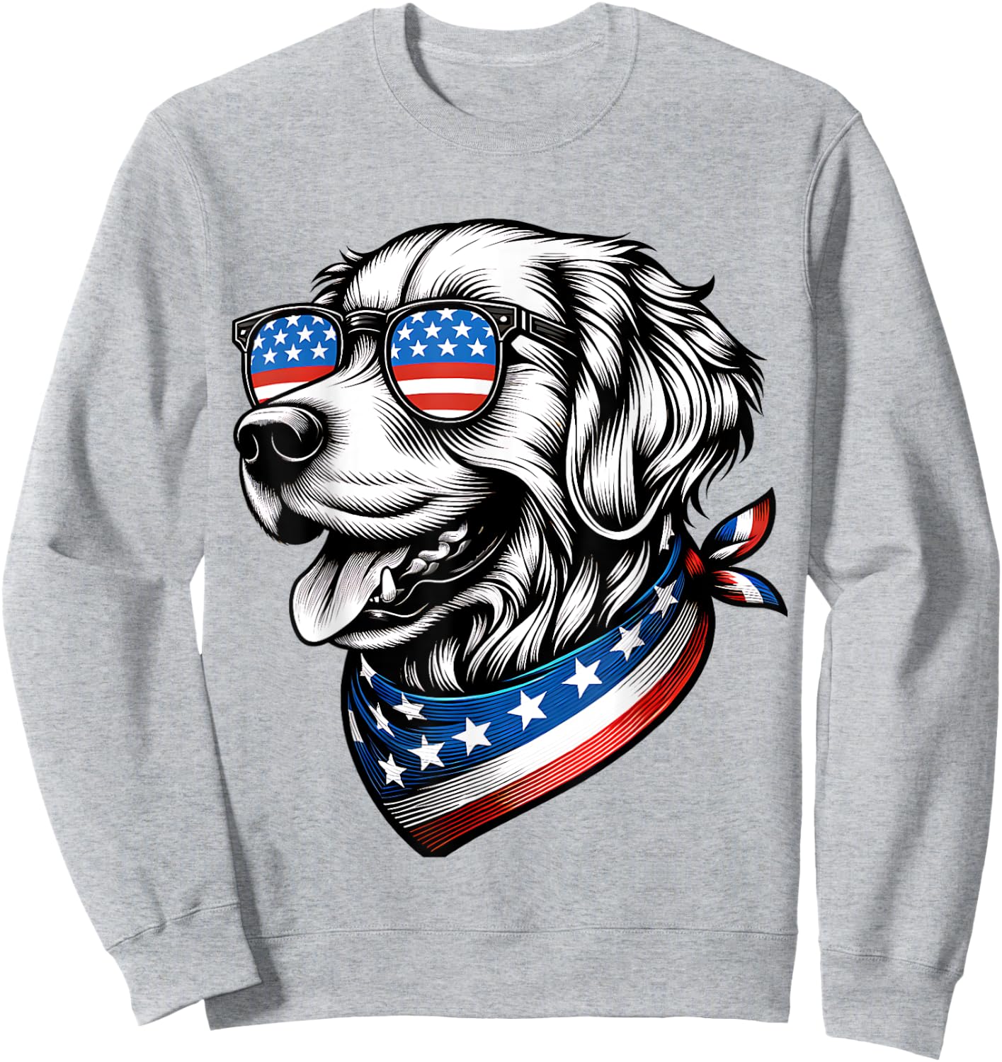 Golden Retriever Dog Patriotic 4th of July American USA Flag Sweatshirt - Sweatshirt | Ash