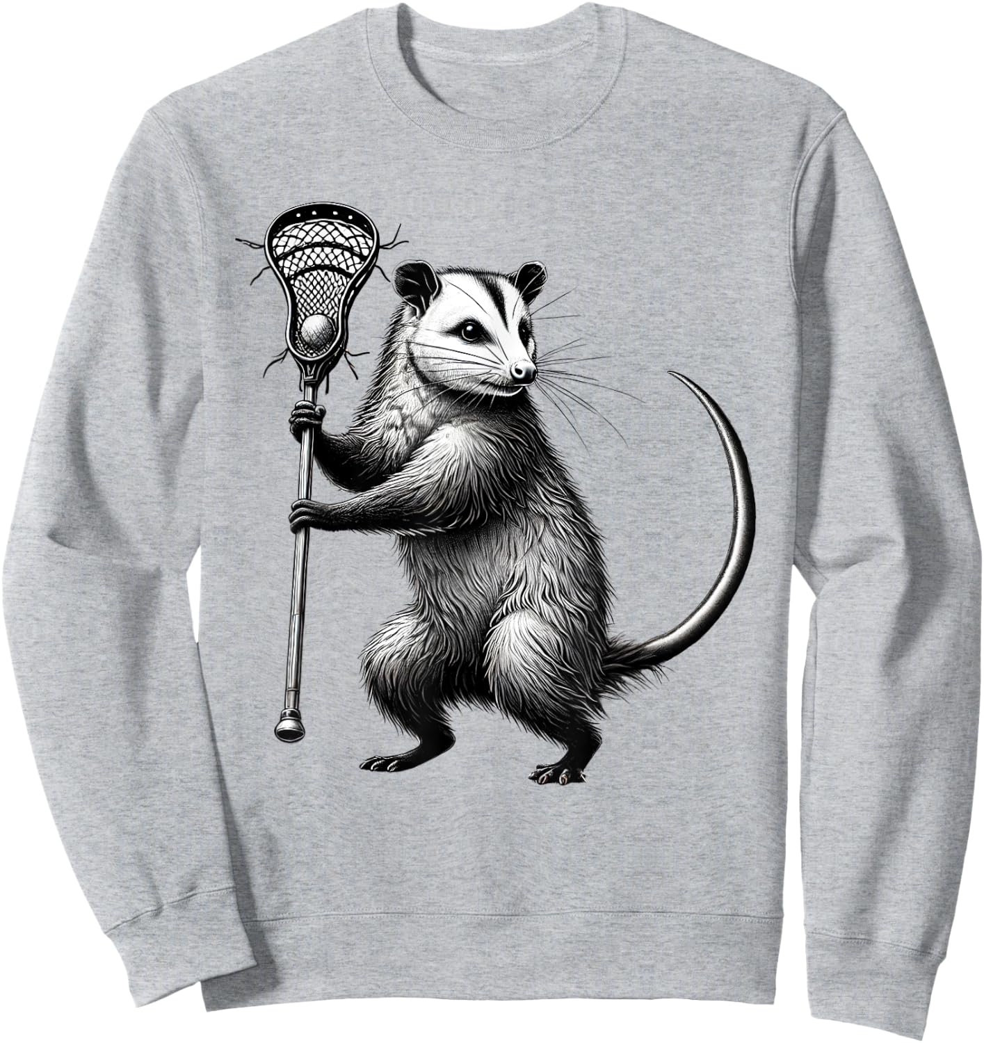 Vintage Possum Playing Lacrosse Opossum Lacrosse Player Sweatshirt - Sweatshirt | Ash