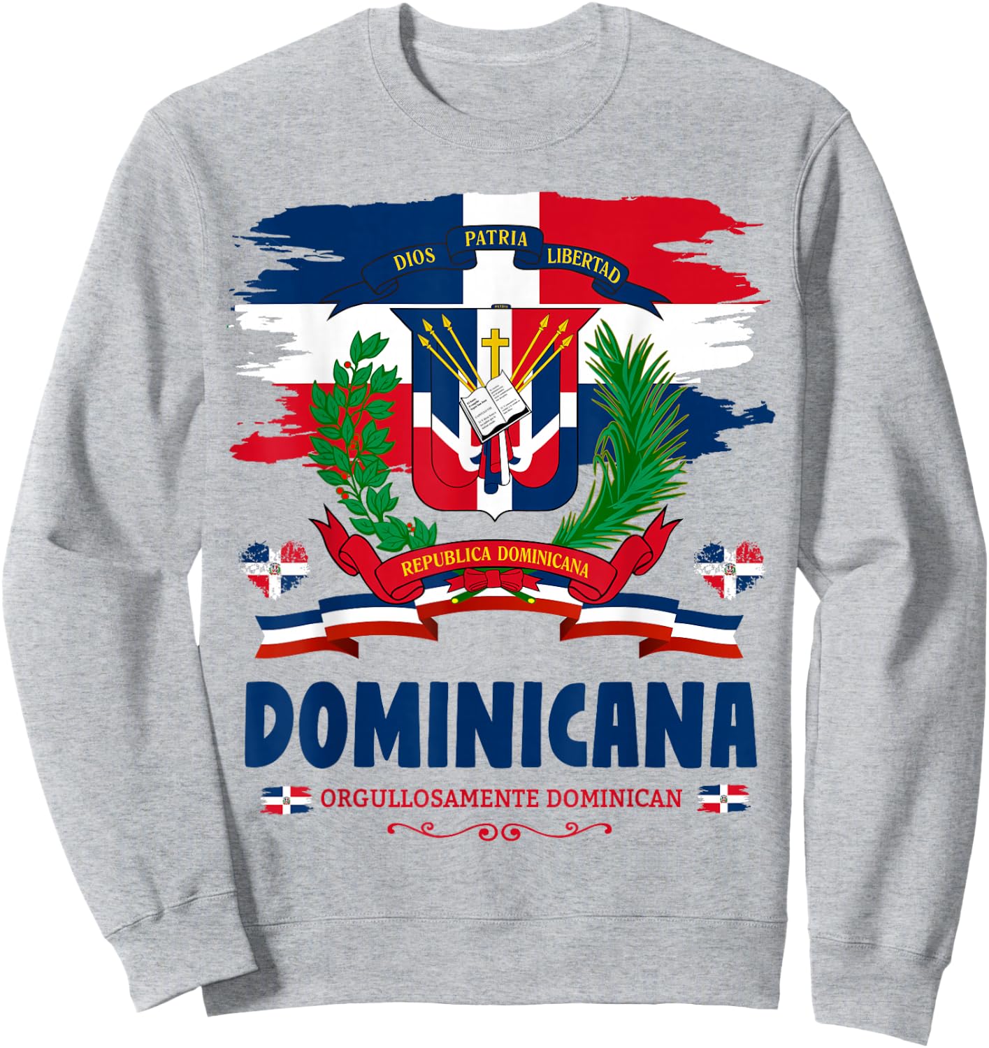 Coat of Arms Republica Dominicana For Kids & Dominican Flag Sweatshirt - Sweatshirt | Ash