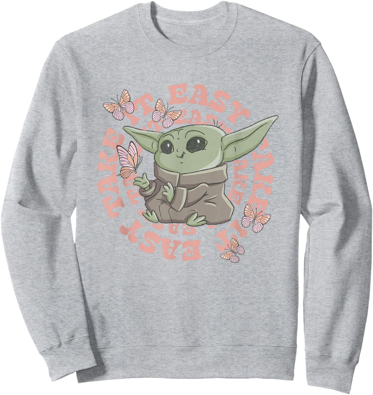 Star Wars The Mandalorian Cute Grogu Take It Easy Chest Logo Sweatshirt - Sweatshirt | Ash
