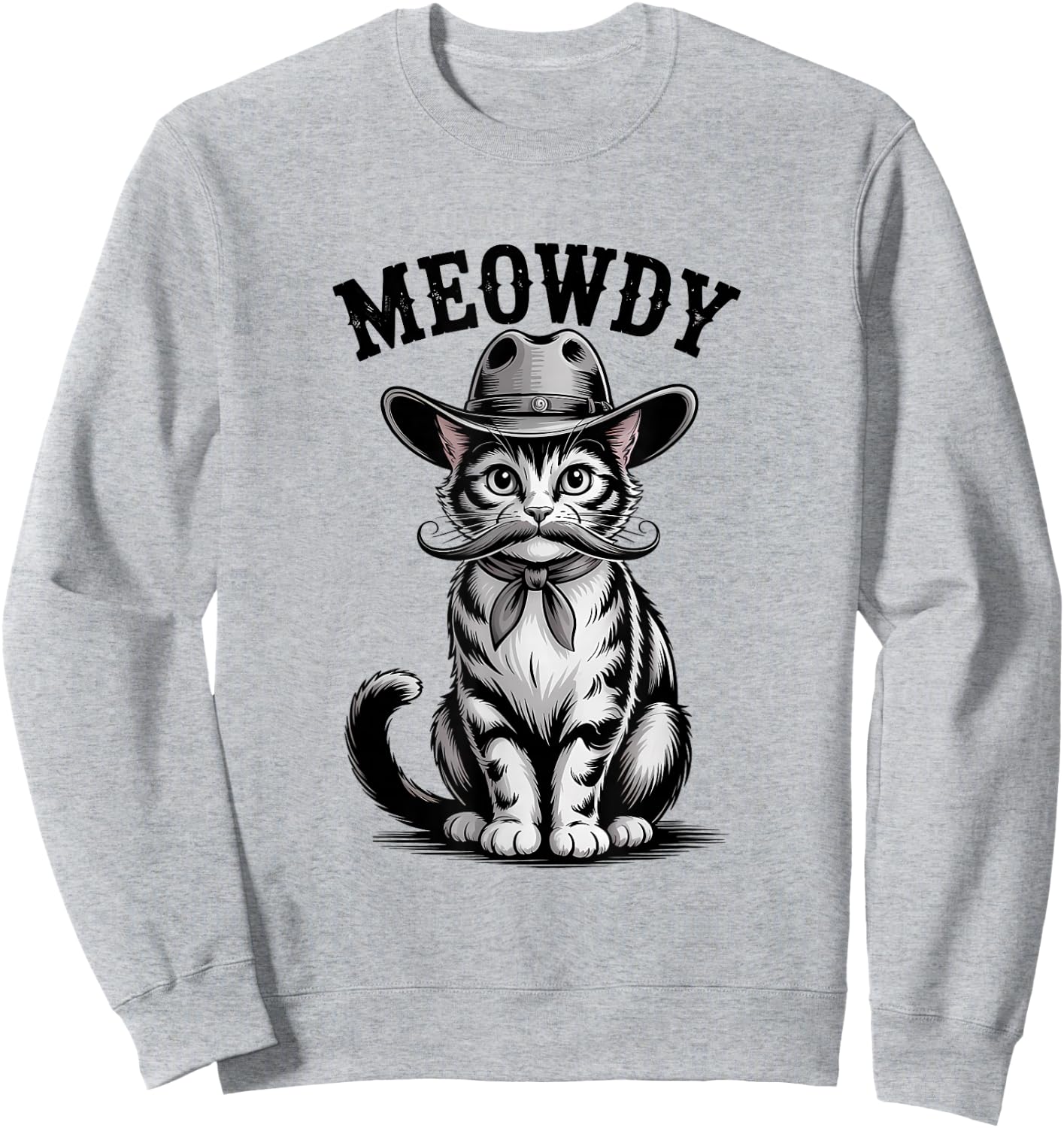 Meowdy Country Music Moustache Vintage Western Cowboy Cat Sweatshirt - Sweatshirt | Ash