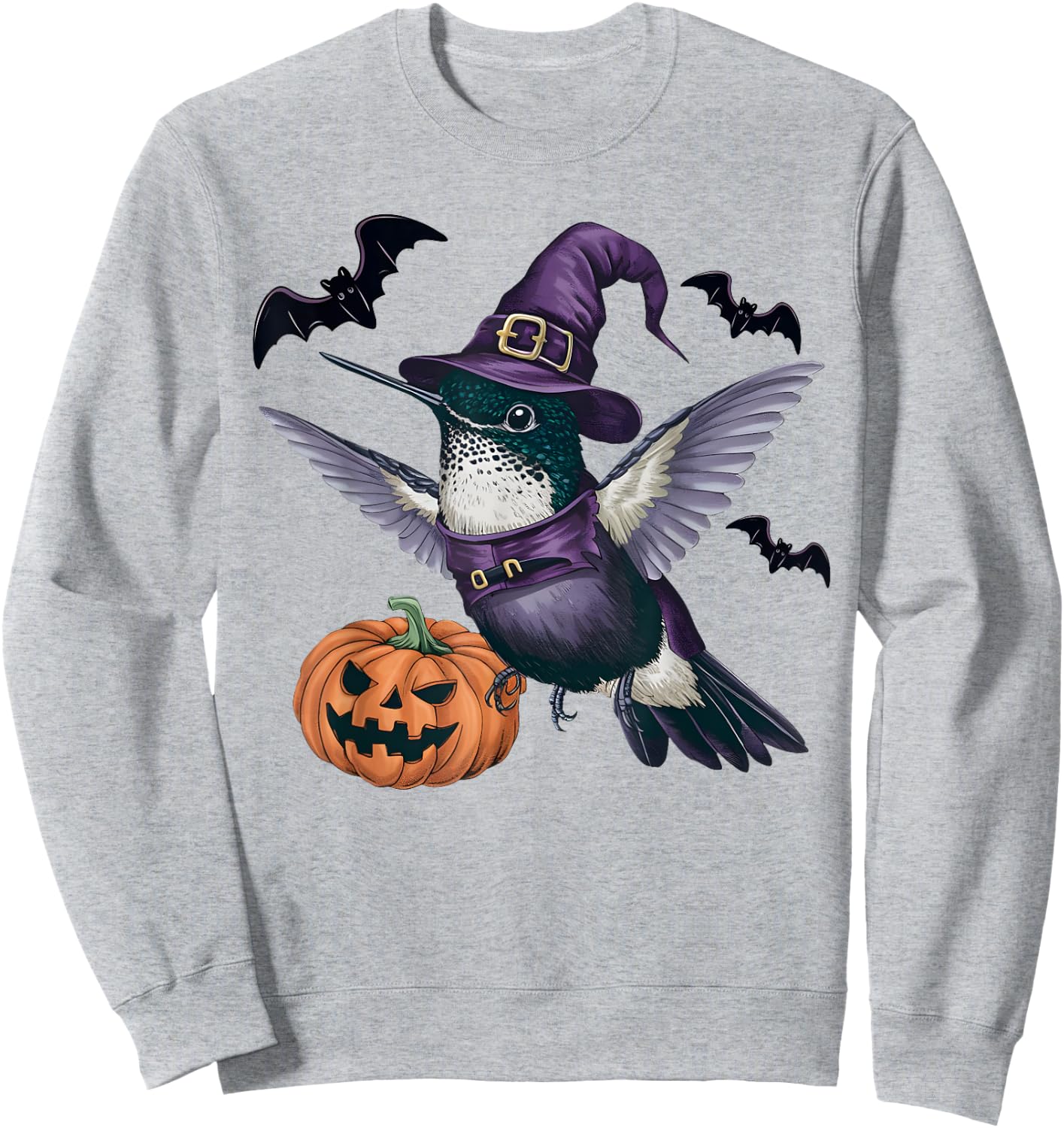 Hummingbird Halloween Costume Pumpkin Bat Witch Sweatshirt - Sweatshirt | Ash