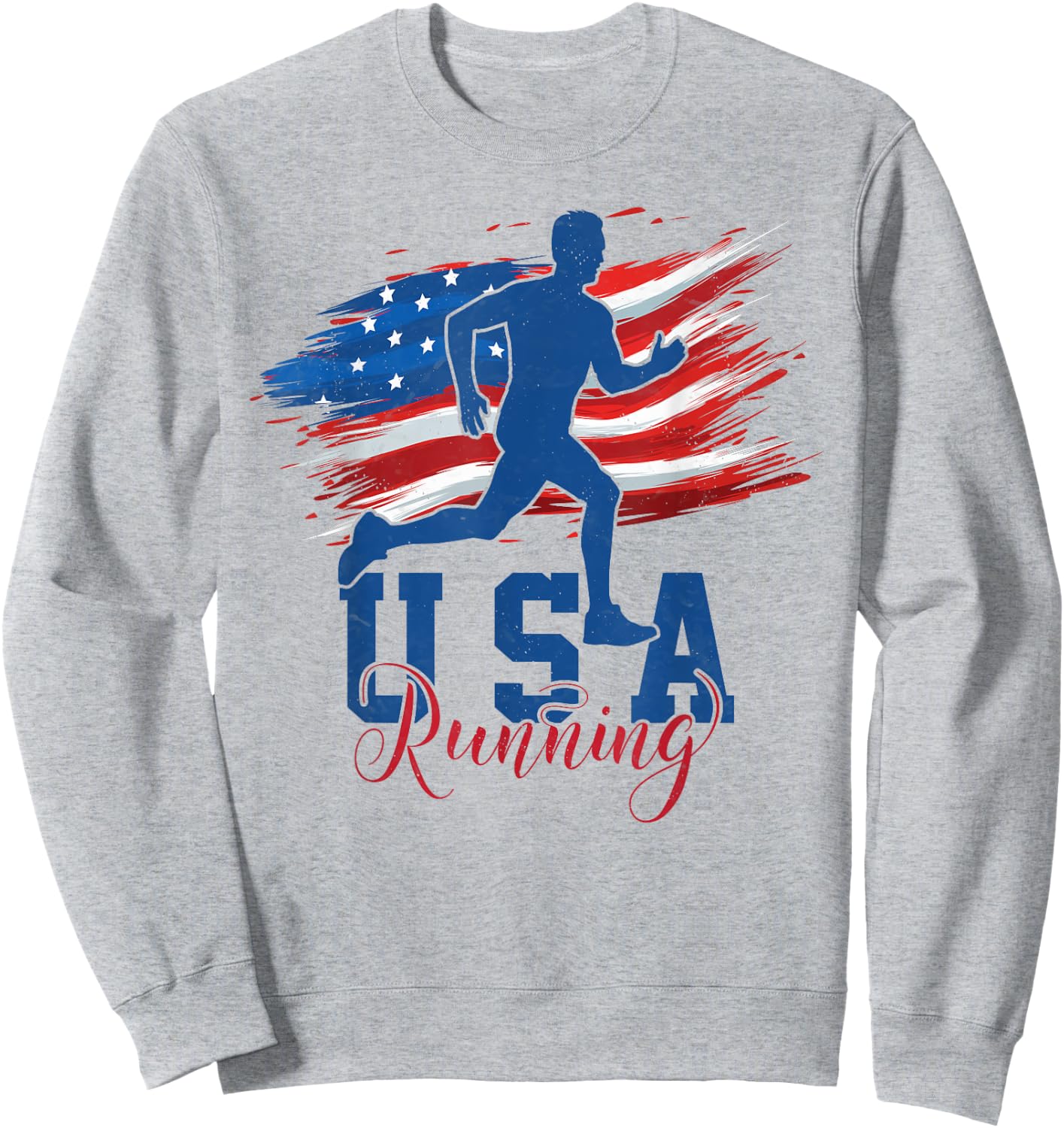 American Flag Running Runner 4th of July USA Support Team Kids Men Sweatshirt - Sweatshirt | Ash