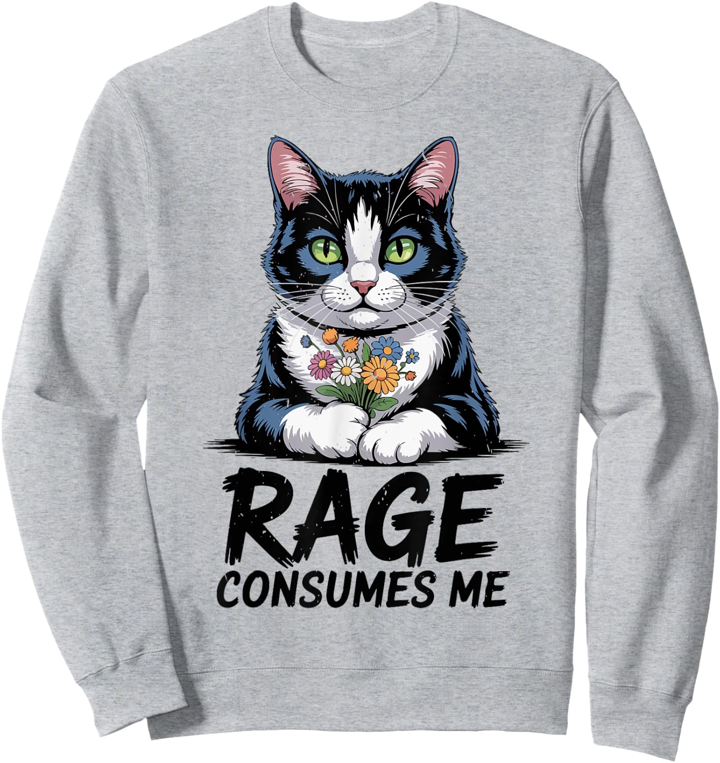 Rage Consumes Me Tuxedo Cat Mom Funny Youth Mama Cute Kitten Sweatshirt - Sweatshirt | Ash