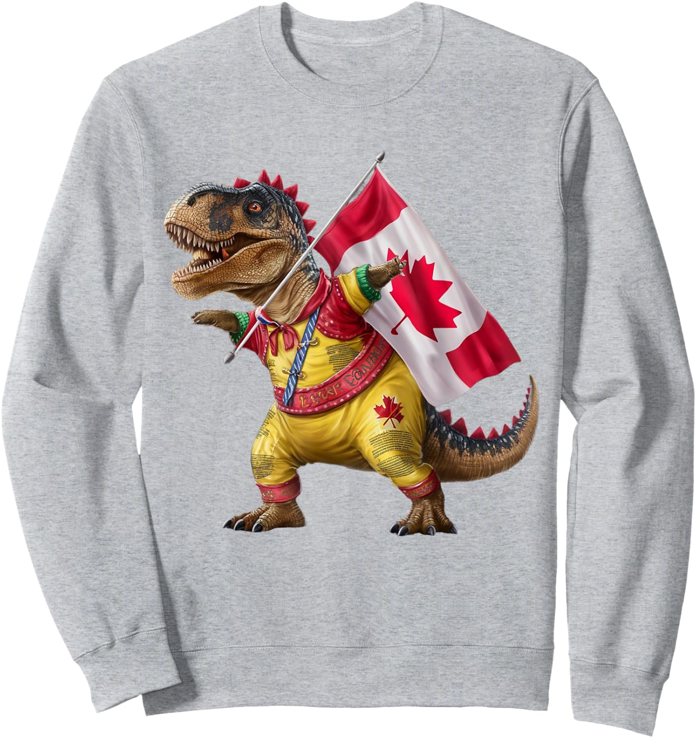 Happy Canada Day Canada Kids Flag Funny Red Dinosaur Sweatshirt - Sweatshirt | Ash