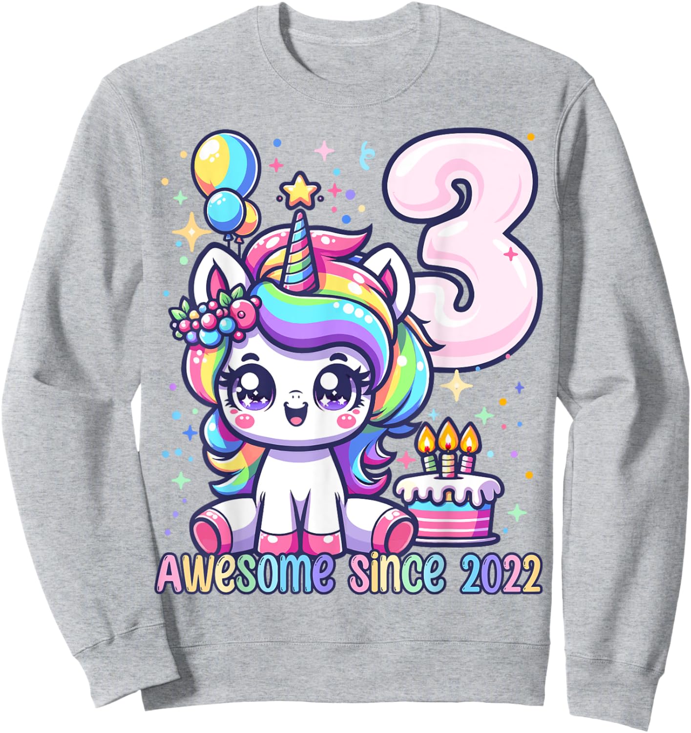 Unicorn 3rd Birthday 3 Year Old Unicorn Party Girls Outfit Sweatshirt - Sweatshirt | Ash
