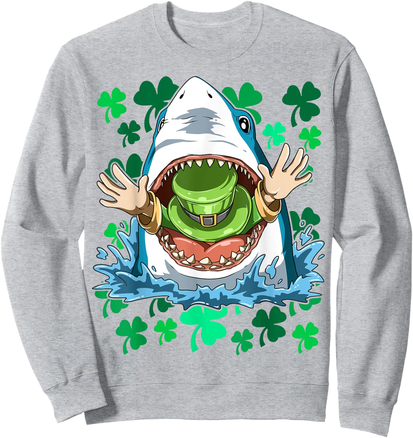 St. Patrick's Day Shark Eating Leprechaun Irish Shark Lovers Sweatshirt - Sweatshirt | Ash