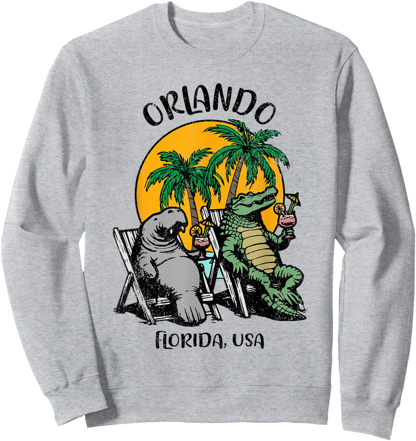 Orlando Florida USA Funny Manatee Alligator Design Sweatshirt - Sweatshirt | Ash