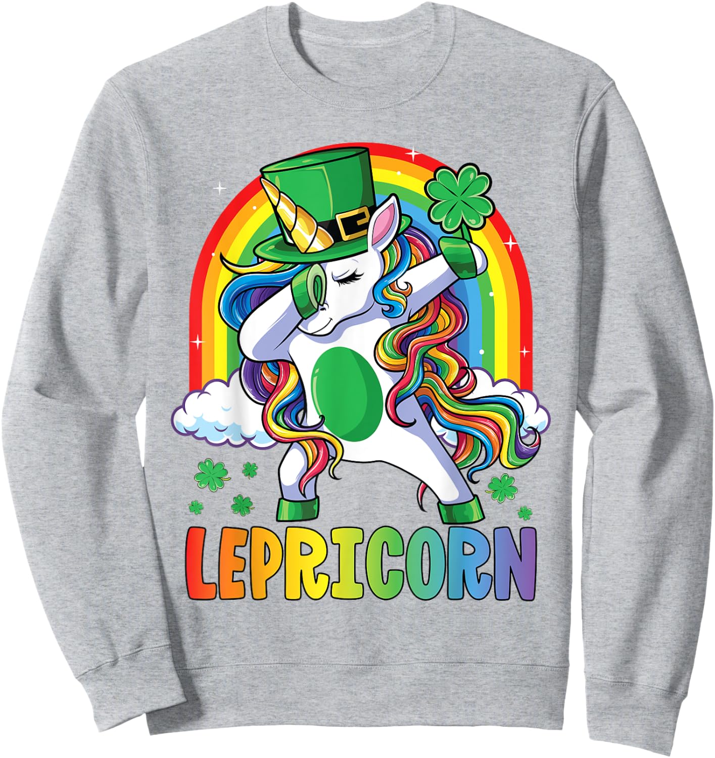 St Patricks Day Shirt Girls Dab Unicorn Leprechaun Lepricorn Sweatshirt - Sweatshirt | Ash