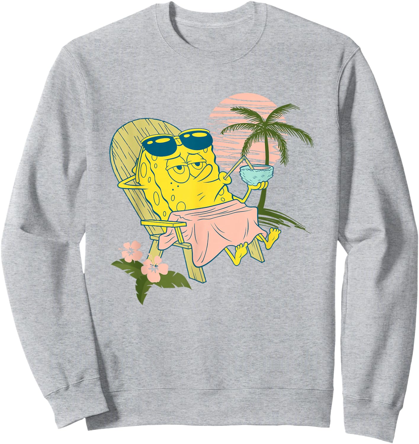 SpongeBob SquarePants Relaxing Having A Coconut At The Beach Sweatshirt - Sweatshirt | Ash