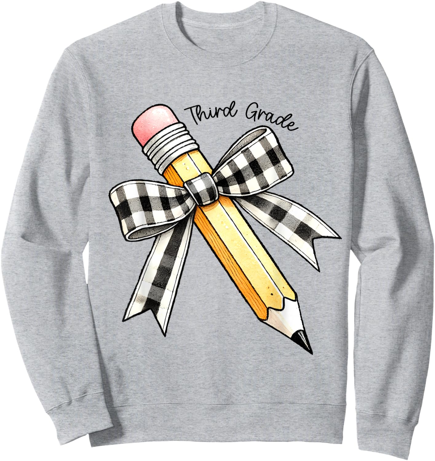 Third Grade Teacher Girl Coquette Pencil Bow 3rd Grade Team Sweatshirt - Sweatshirt | Ash