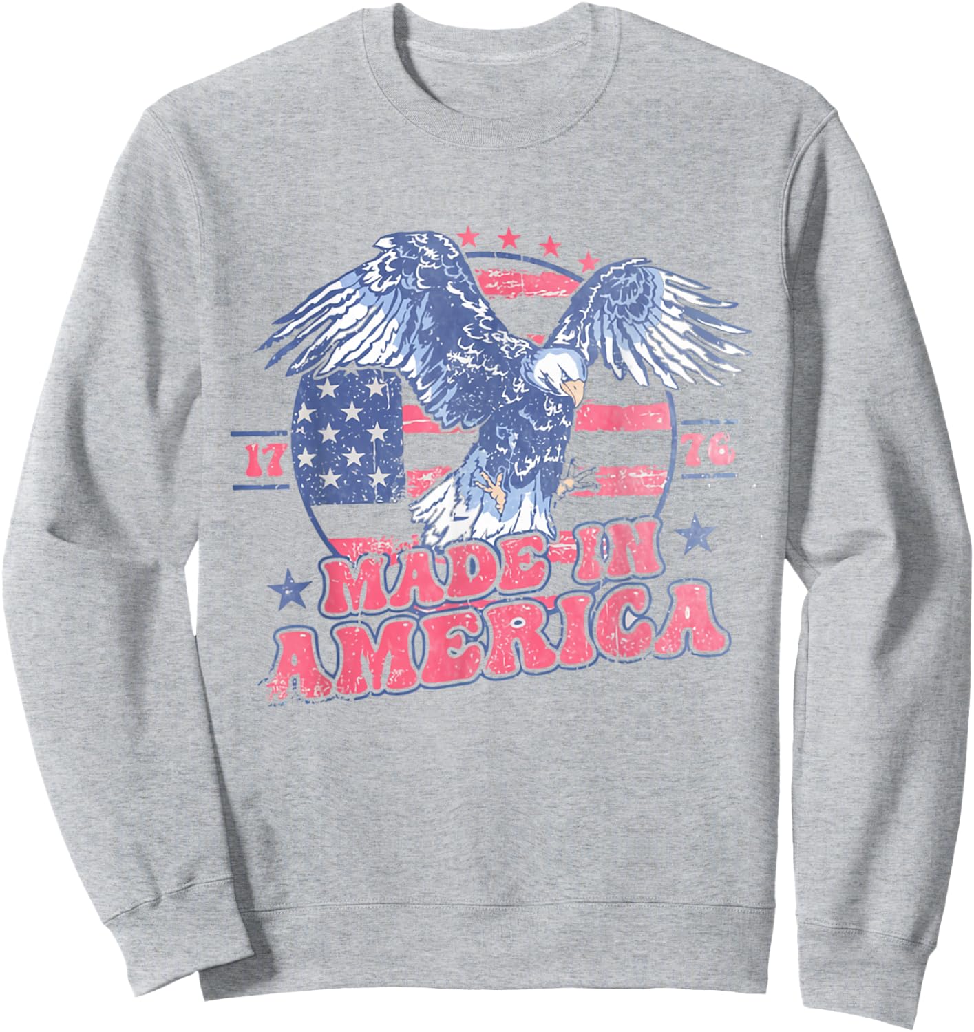 Women Retro Made In America 4th Of July Eagle Patriotic Sweatshirt - Sweatshirt | Ash