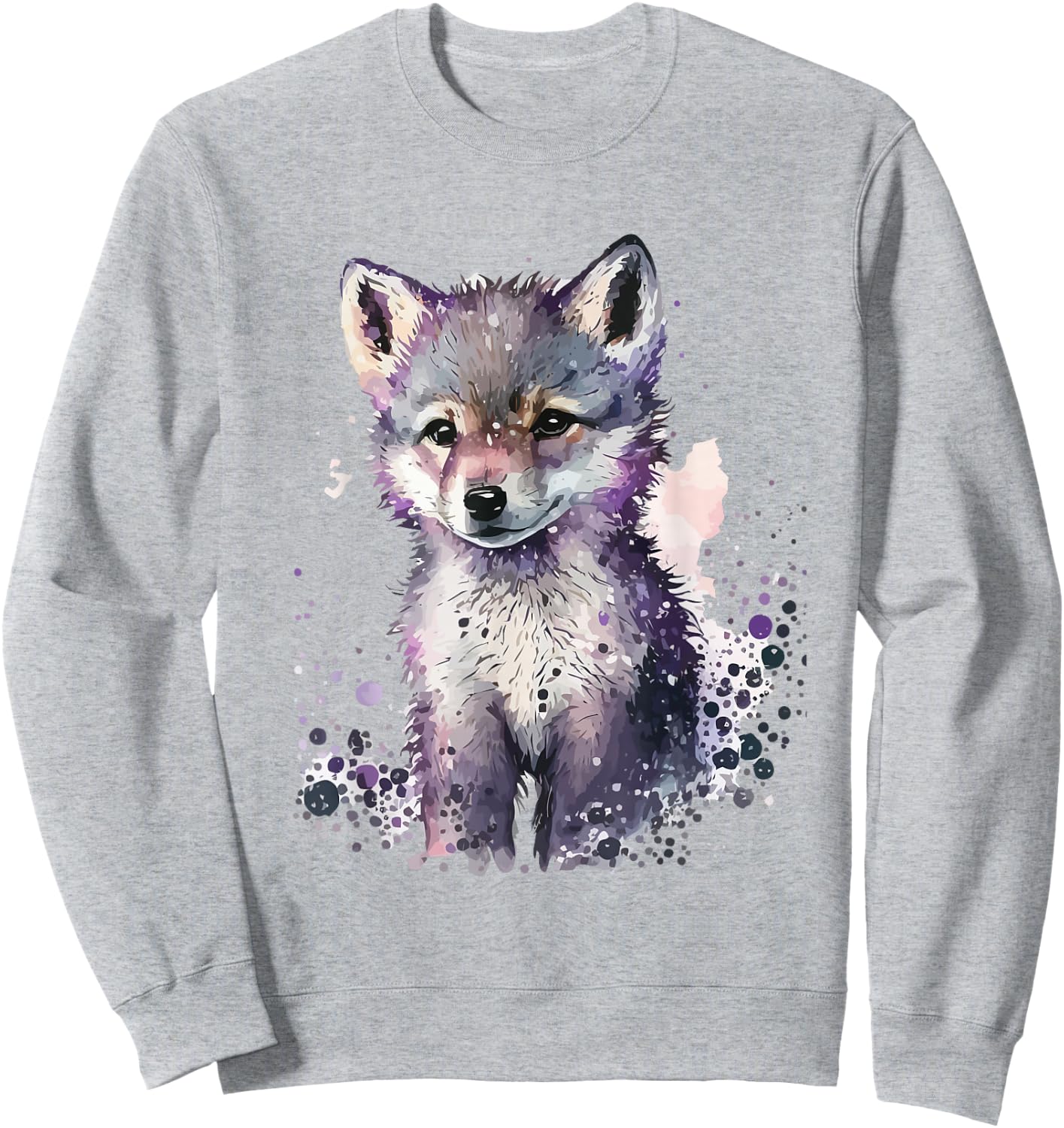 Wolf Puppy Animal Print Art Men Women Watercolor Wolf Pup Sweatshirt - Sweatshirt | Ash