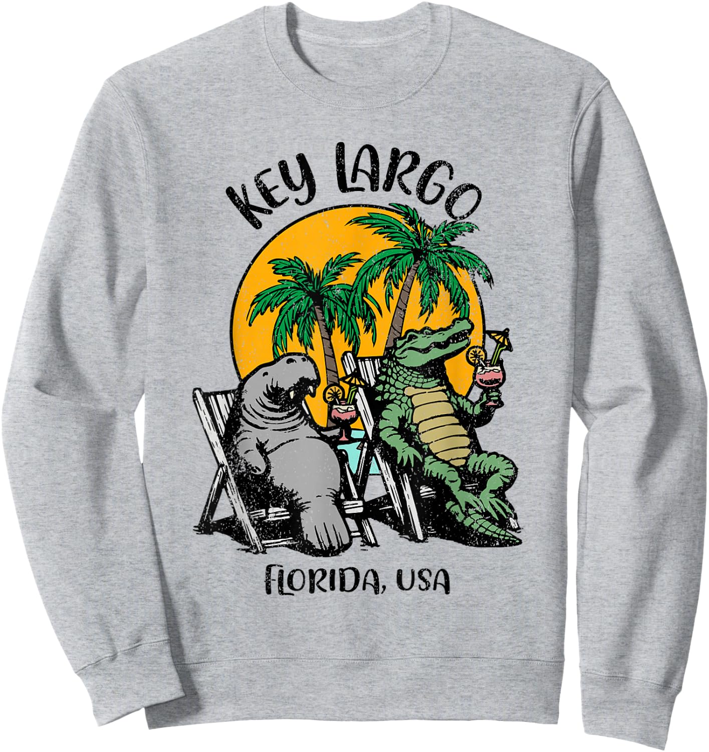 Key Largo Florida USA Funny Manatee Alligator Design Sweatshirt - Sweatshirt | Ash