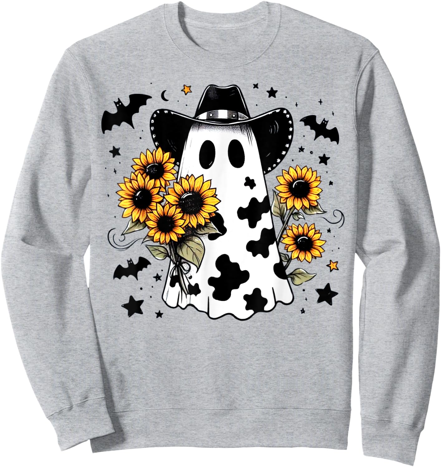 Cute Cowhide Ghost Sunflowers Funny Snarky Boojee Halloween Sweatshirt - Sweatshirt | Ash