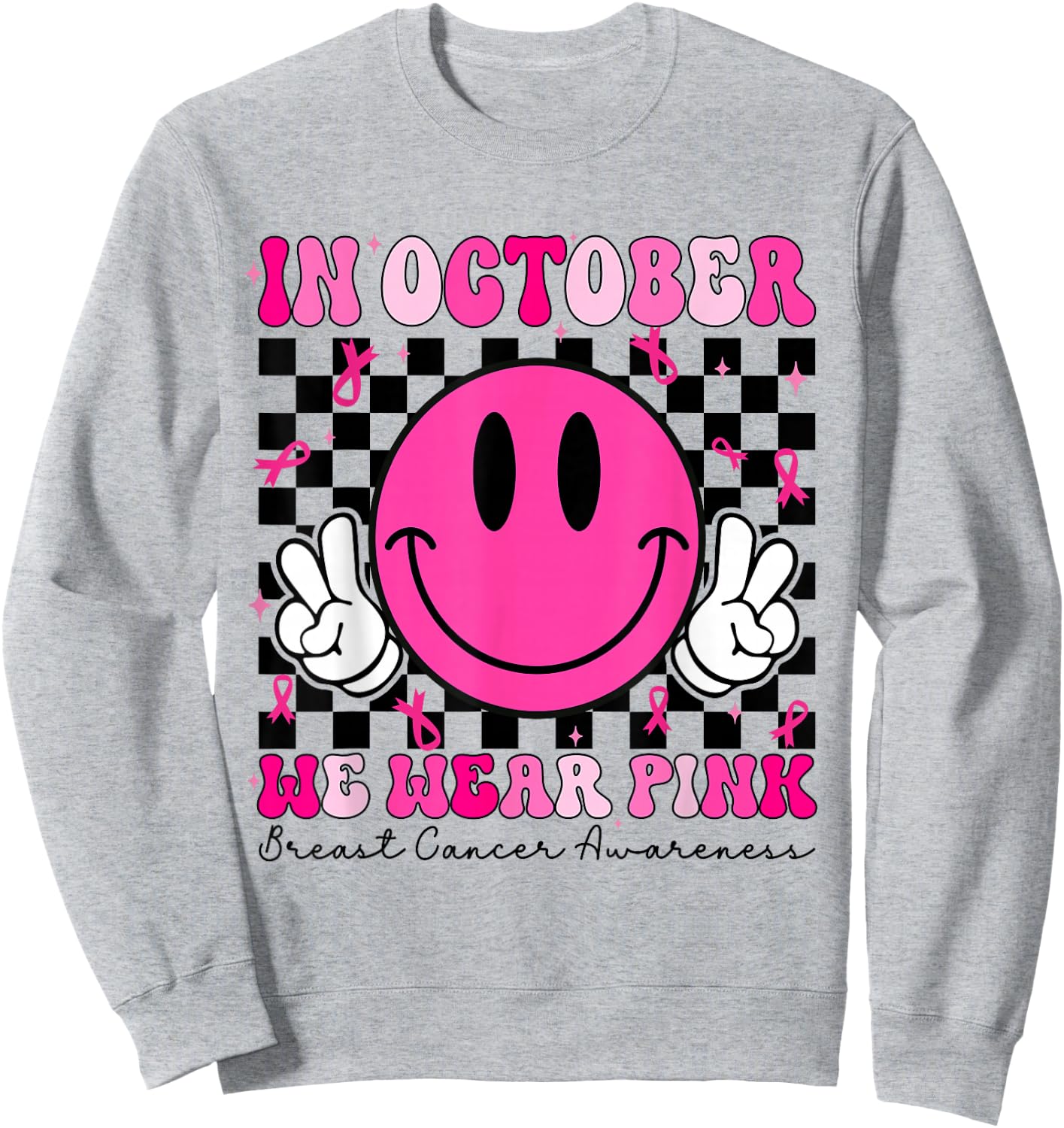 Groovy In October We Wear Pink Breast Cancer Awareness Sweatshirt - Sweatshirt | Ash