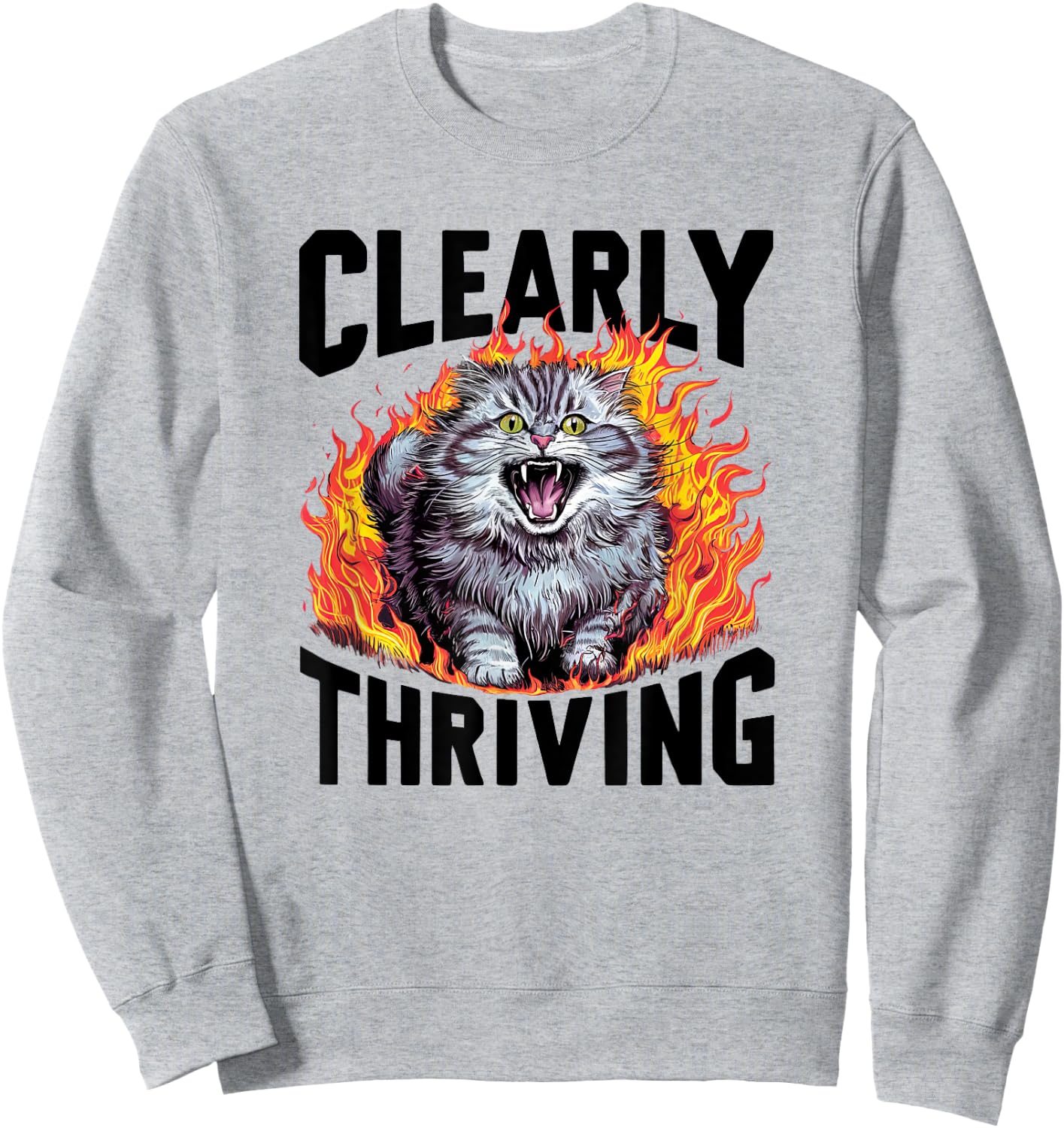 Cat Screaming Clearly Thriving Scary Cute Funny Sarcastic Men Women Girls Kids Sweatshirt - Sweatshirt | Ash
