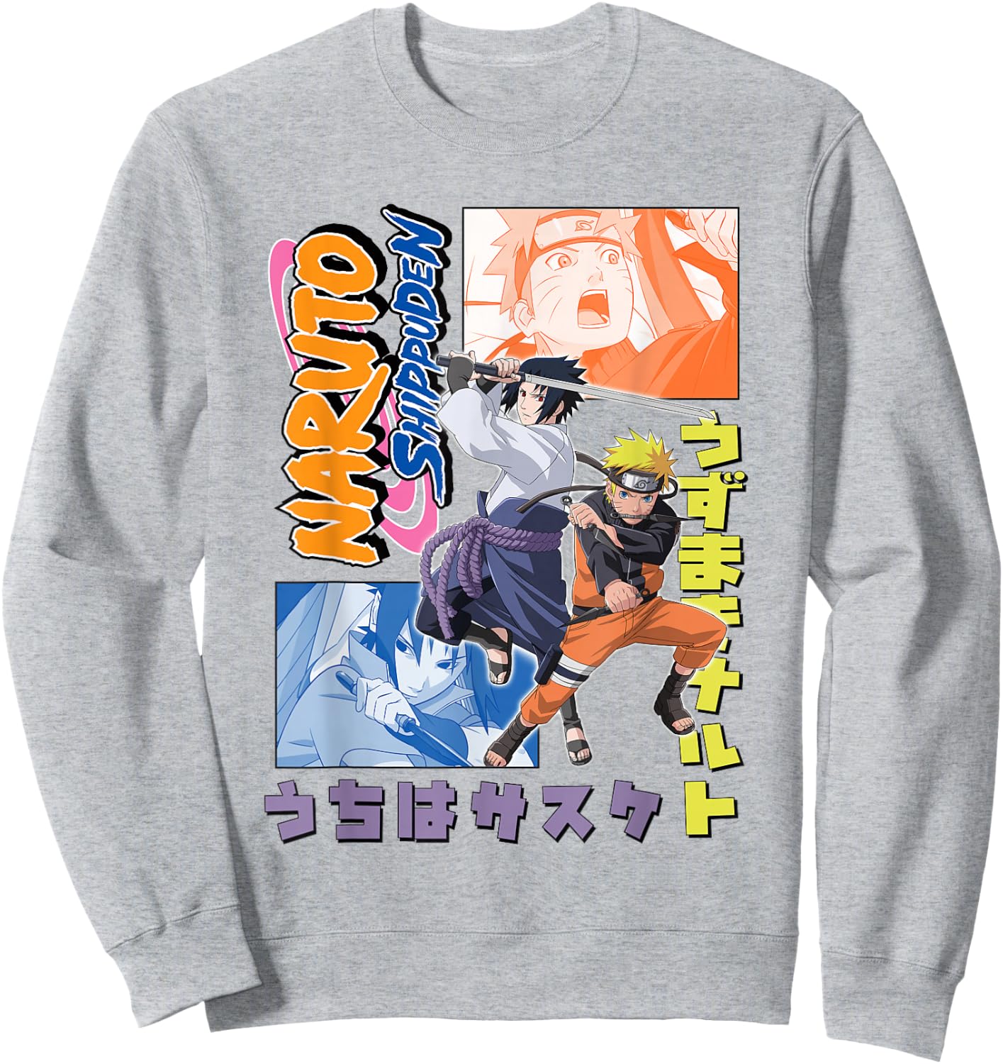 Naruto Shippuden Naruto Sasuke Kanji Collage Anime Sweatshirt - Sweatshirt | Ash