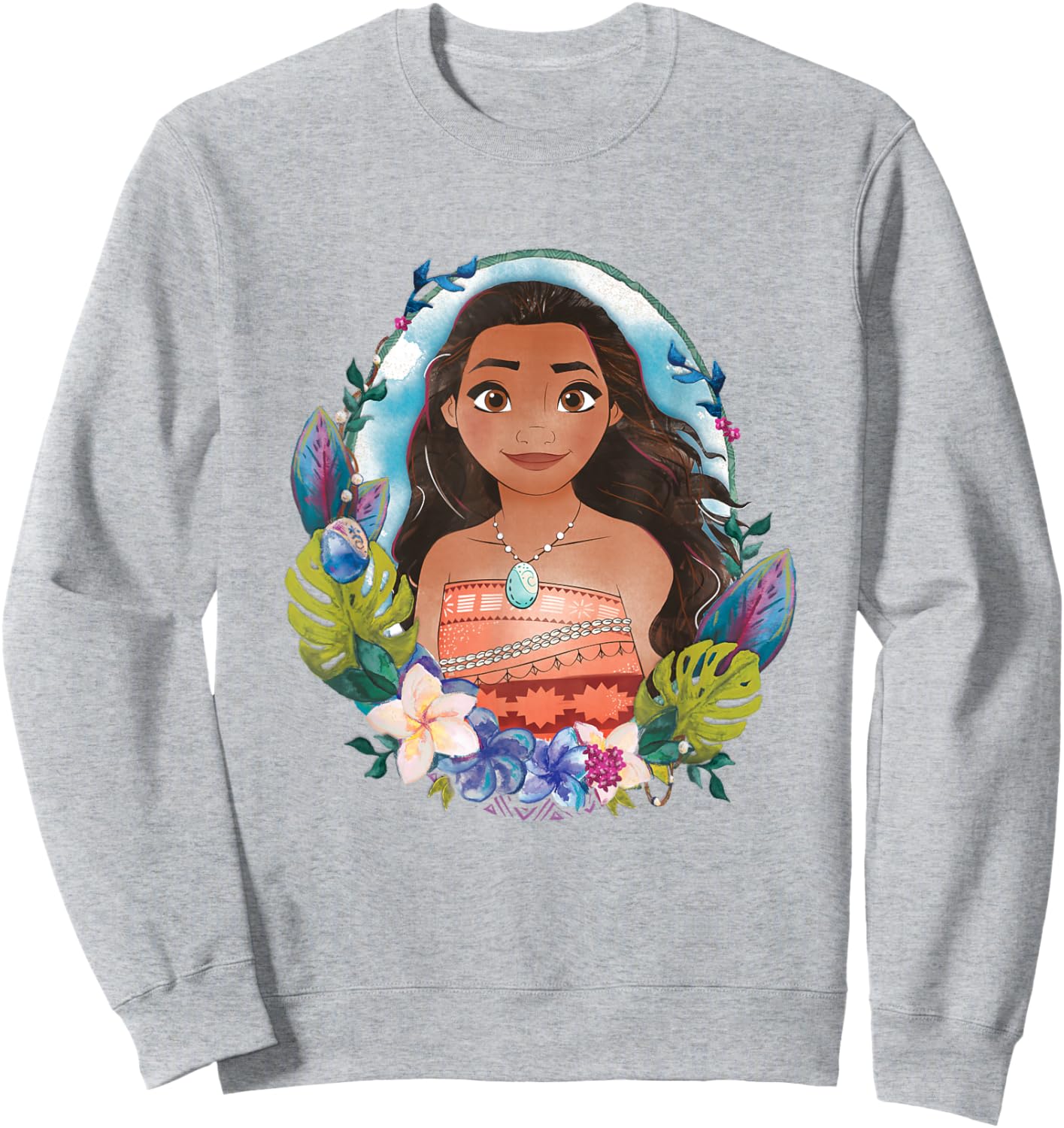 Disney Moana Beautiful Floral Face Portrait Vintage Sweatshirt - Sweatshirt | Ash