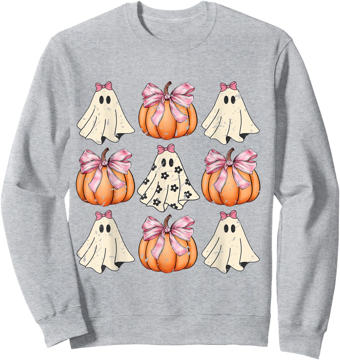 Cute Coquette Aesthetic Halloween Spooky Ghosts Pumpkins Sweatshirt - Sweatshirt | Ash