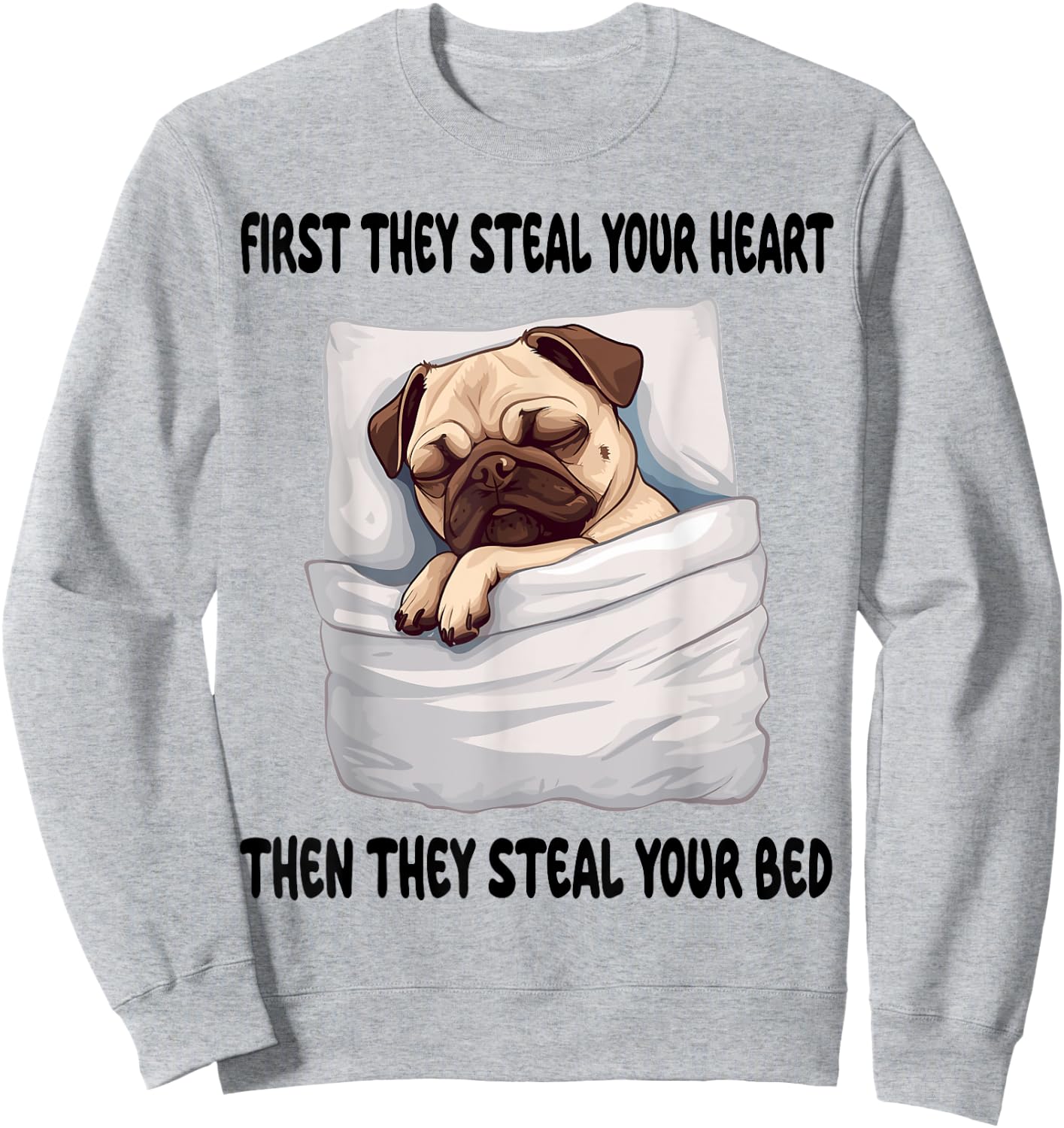 Pug Sleeping Pajamas Nightgown Sweatshirt - Sweatshirt | Ash