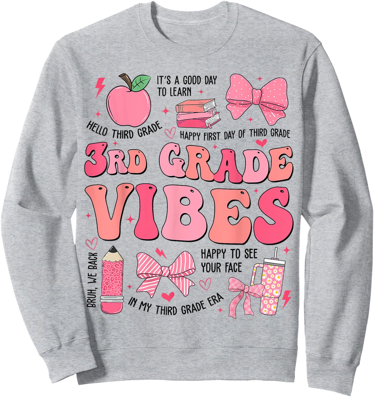 Girls 3rd Grade Vibes Coquette Bow Back to School Teacher Sweatshirt - Sweatshirt | Ash