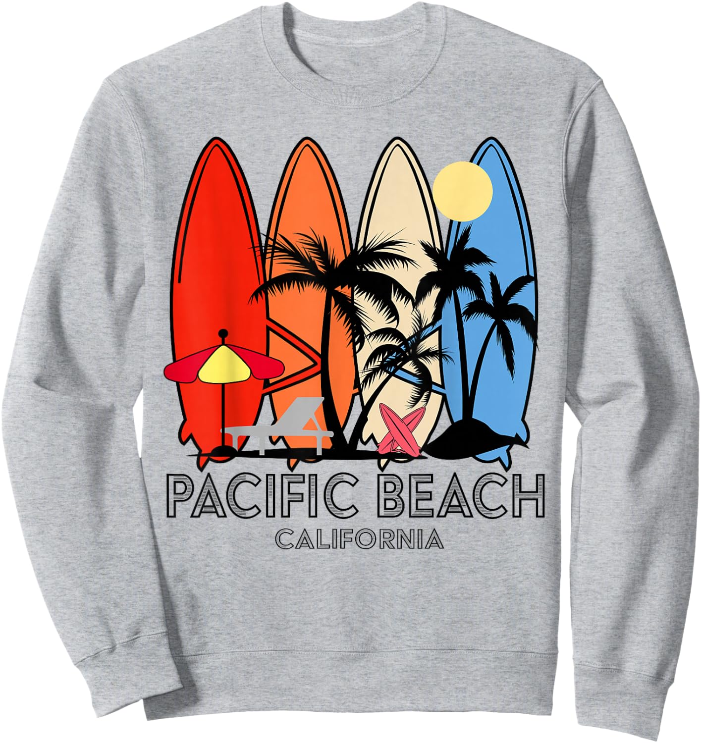 Pacific Beach California Retro Surfboard Vintage Sweatshirt - Sweatshirt | Ash