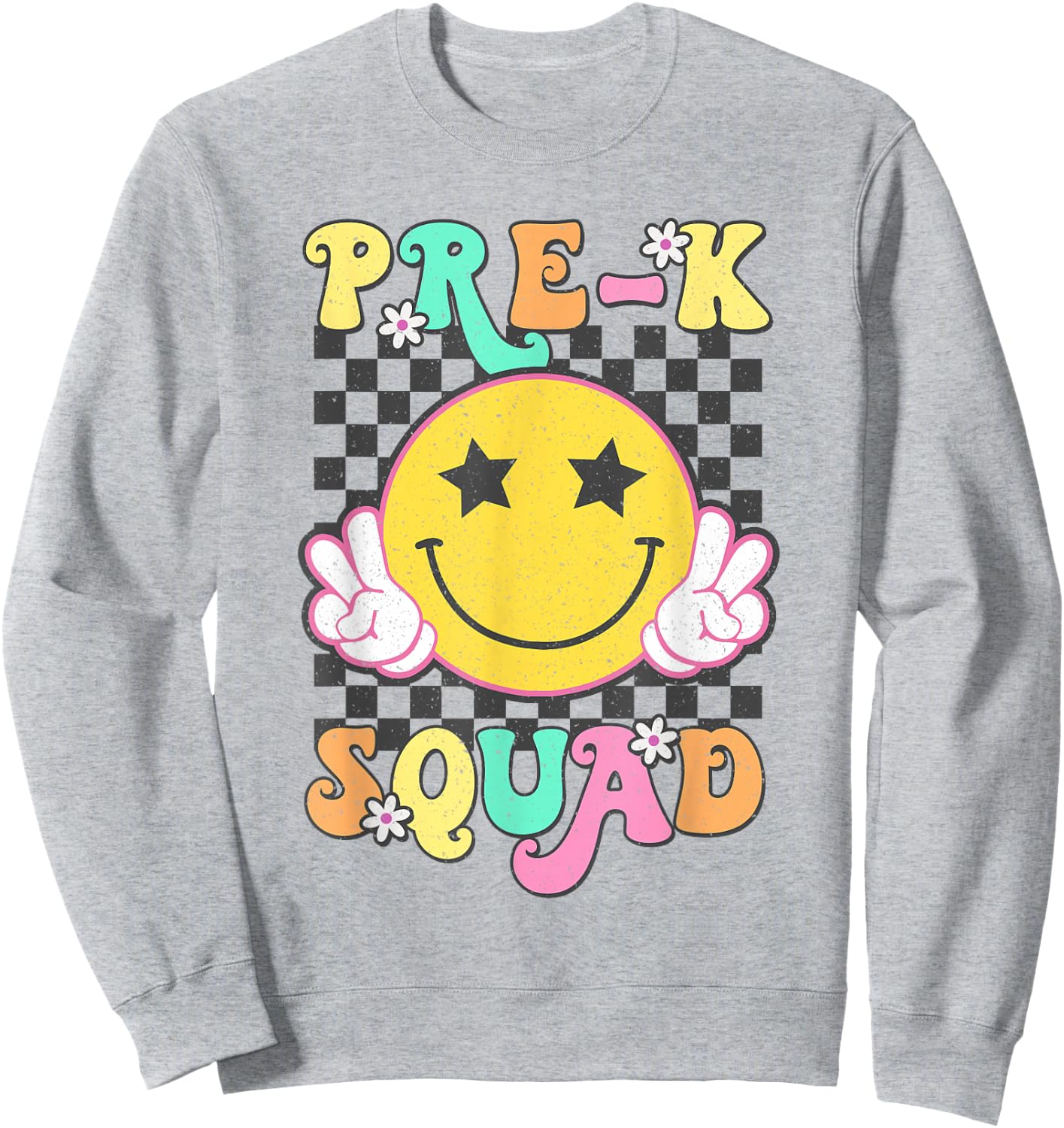 Pre-K Squad Smile Retro Back To School Sweatshirt - Sweatshirt | Ash