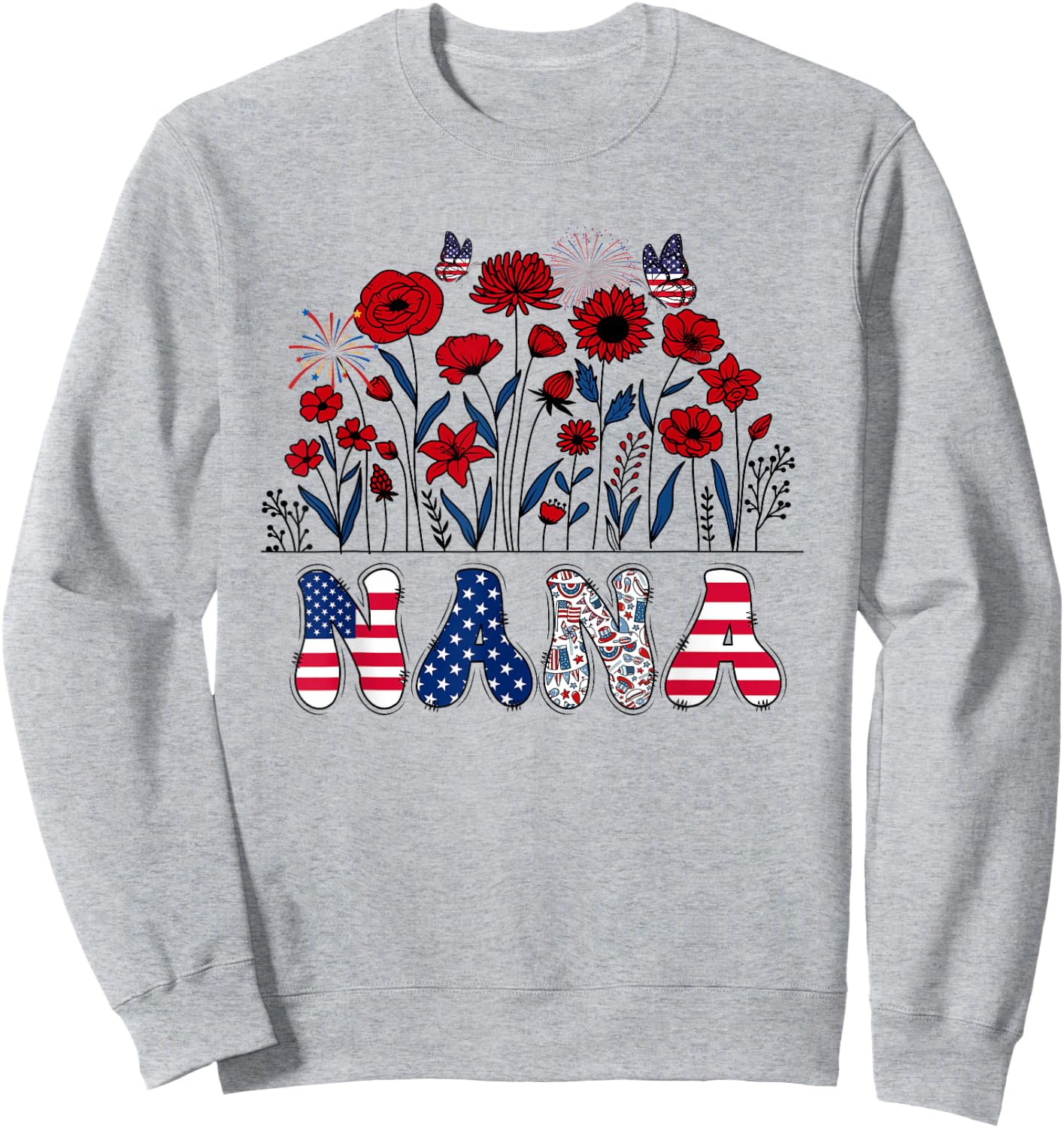 Groovy Nana 4th of July Patriotic Floral Women Mother's Day Sweatshirt - Sweatshirt | Ash